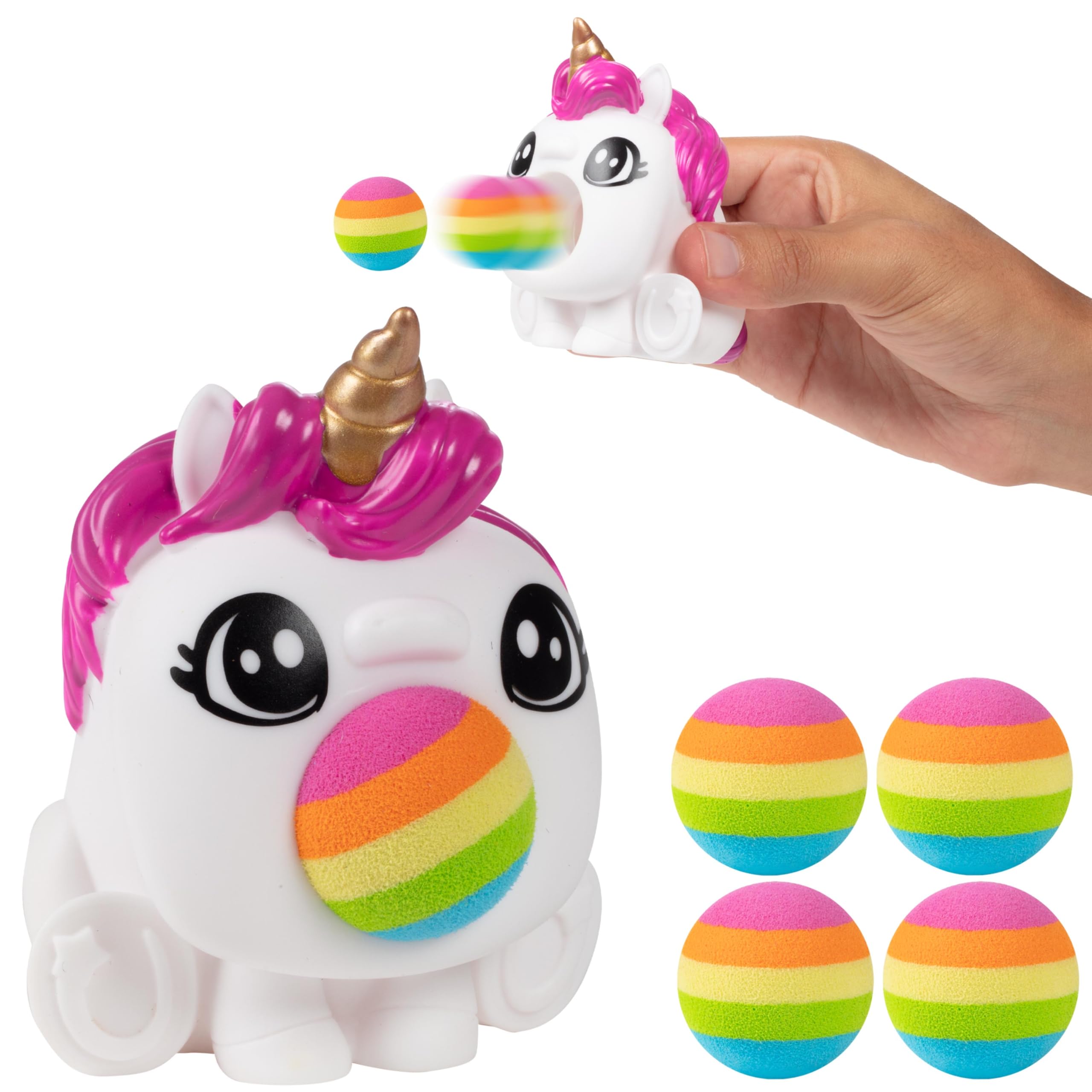 Hog Wild Peewee Popper - Unicorn - Mini Pocket-Sized Foam Ball Shooter, Fires up to 15ft, 1 Popper & 4 Balls Set, Compact Fun for All Ages, Indoor & Outdoor Play