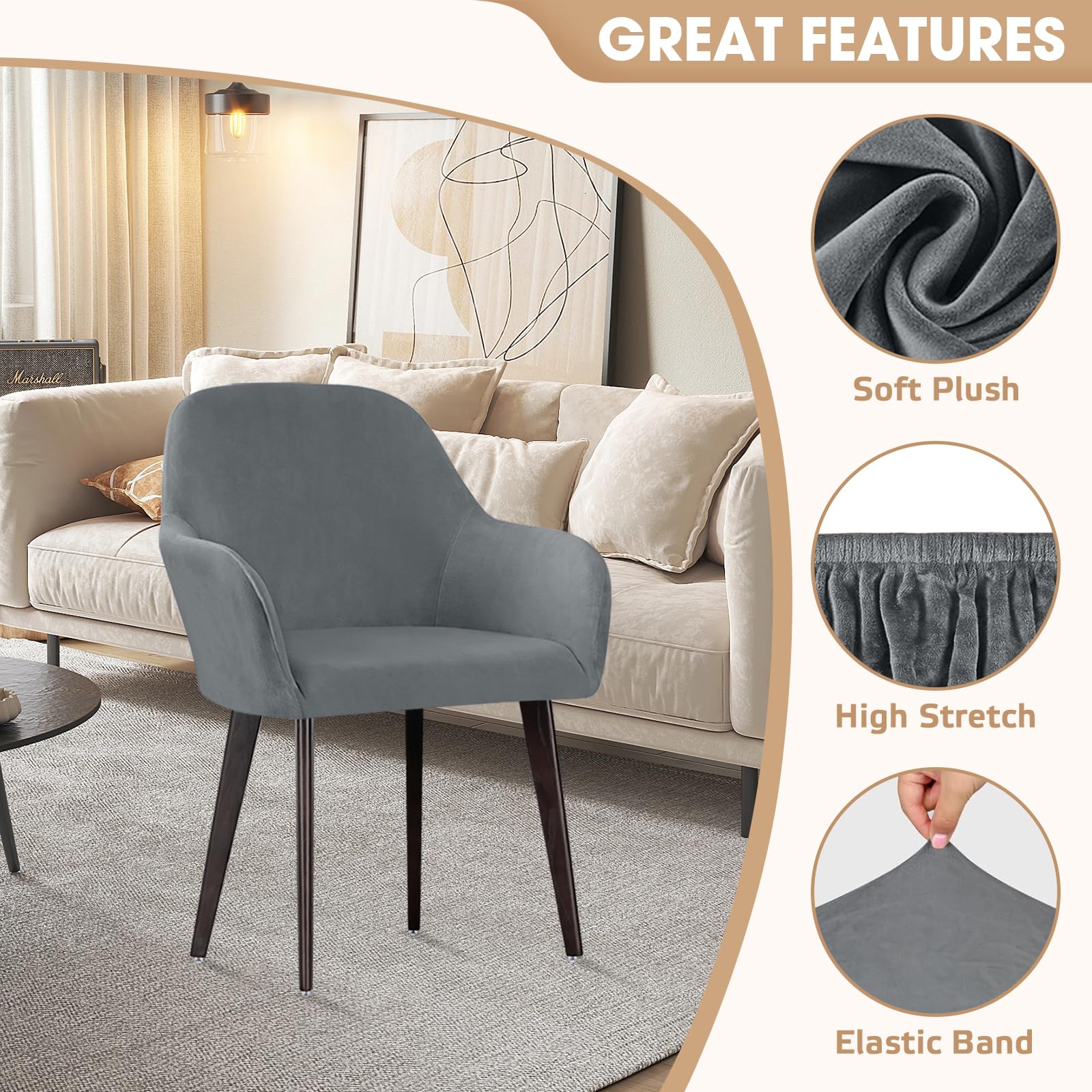 Alishomtll Stretch fluwelen stoelhoezen, 1-delige set, universele stoelhoes met armleuningen, afneembaar, wasbaar, eetkamerstoelen, overtrek voor keuken, eetkamer, banket, bruiloft, feest (bruin, 1