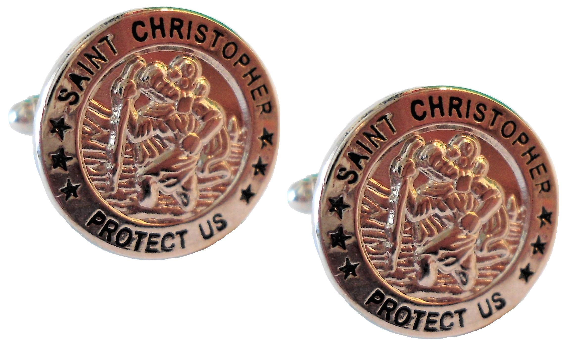 B4B St. Christopher Patron Saint of Travel Good Luck Lucky Metal Cufflinks