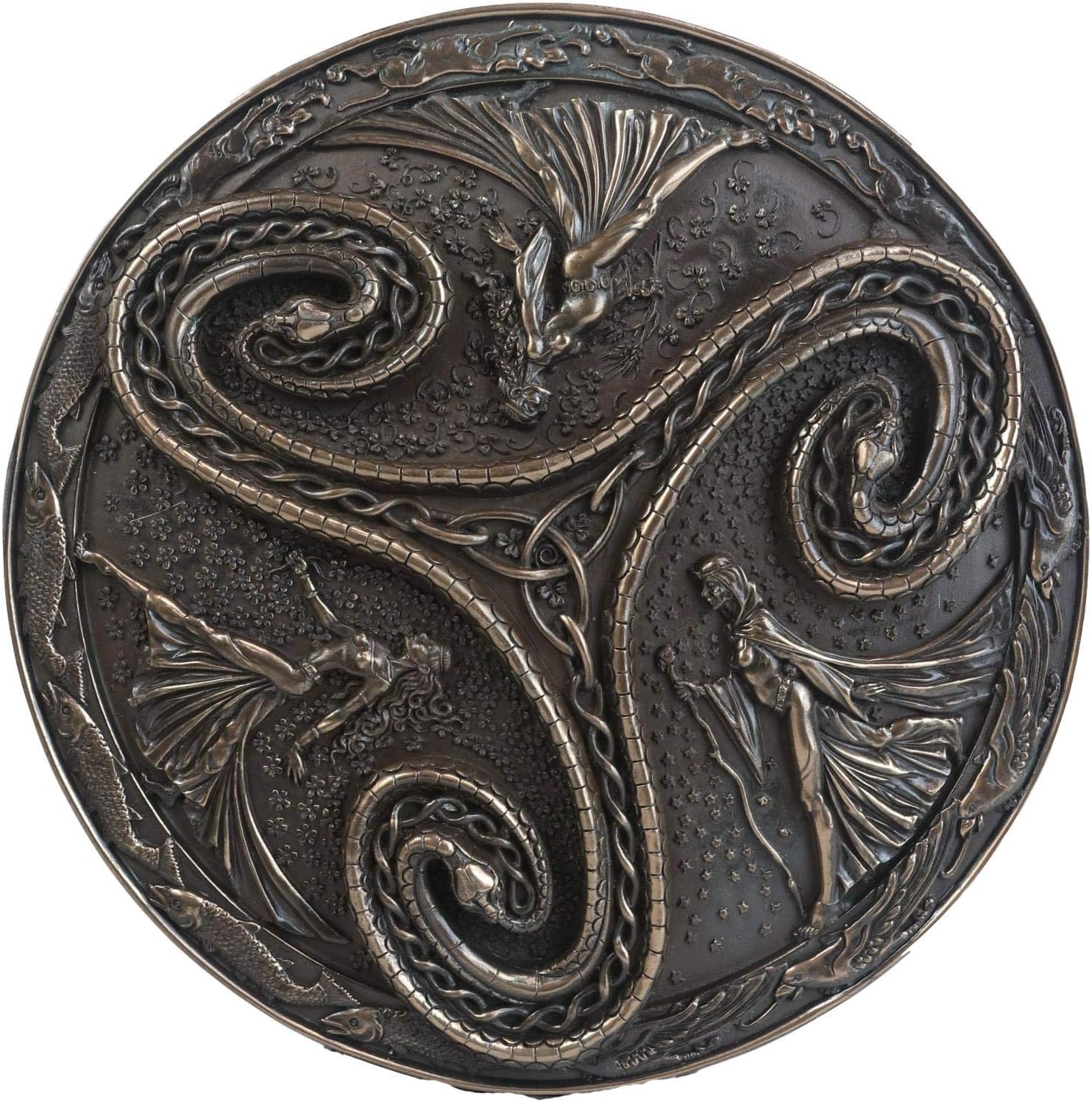 Ebros Gift Pagan Wiccan Triple Goddess Triskele Spiral Serpent in Rune Circle Wall Plaque Decor Celtic Trinity Knotwork Maiden Mother Crone Symbol of Feminism