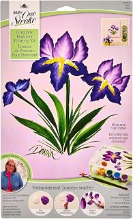 FolkArt, Iris One Stroke Beginner Painting Kit, Includes 5 Colors, 1 Flat Brush, and a Reusable Teaching Guide