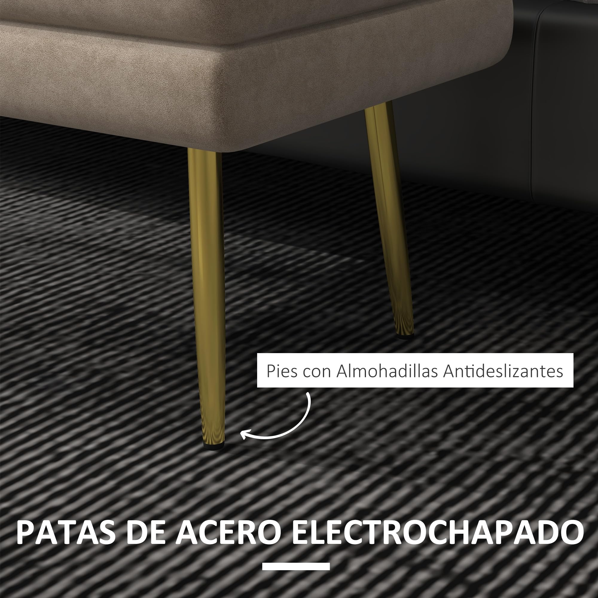 HOMCOM Puff Almacenaje 30L Banco Pie de Cama 79,5x37,5x43 cm Beige | Tapa Abatible, Patas de Acero, Tapizado en Terciopelo, Dormitorio, Salón, Entrada, Carga 120 kg