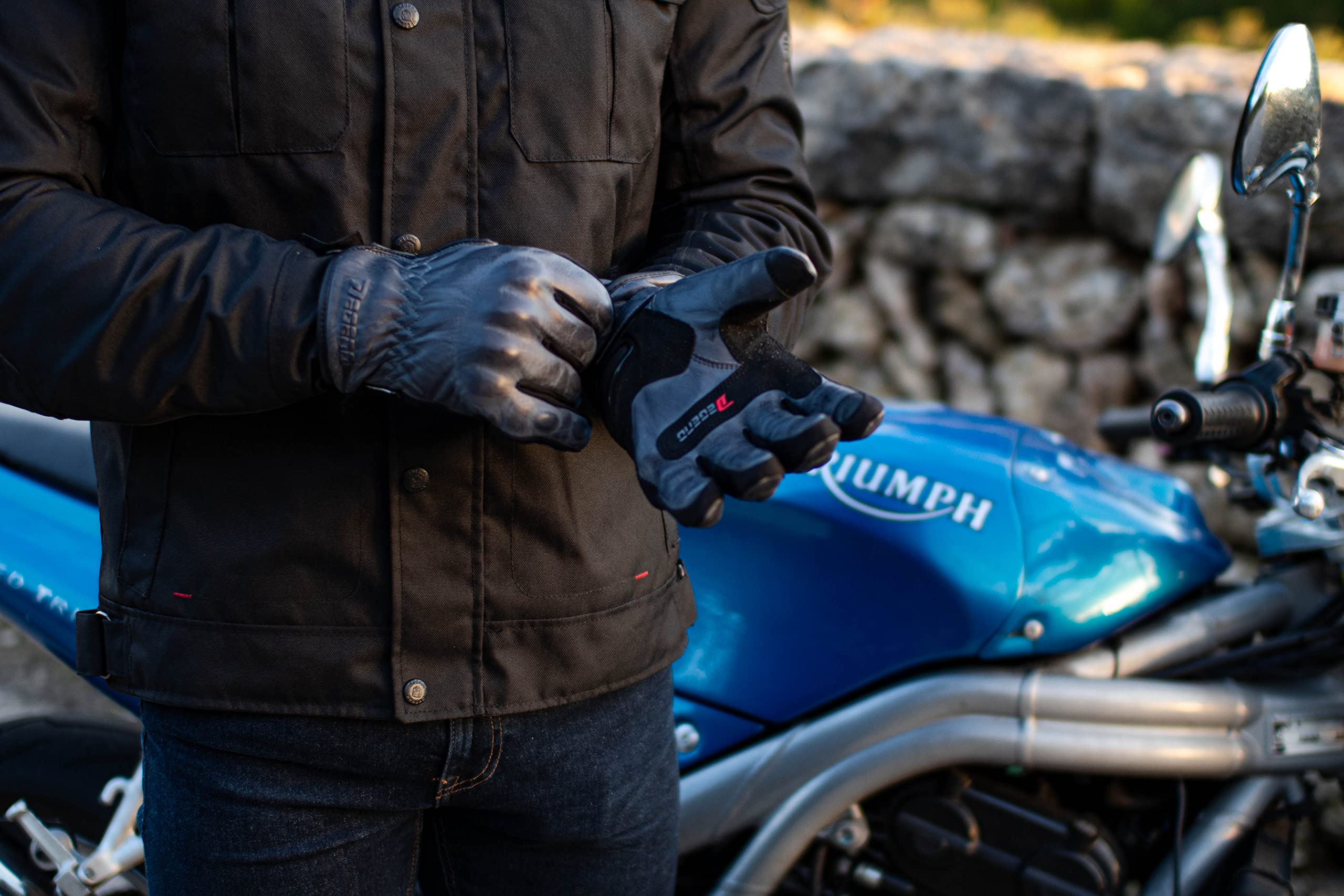 Indus Blue | Moto Rękawice Skórzane Zimowe Wiatrówki Wodoodporne 100% Kozie Skóra Ochronna Kostki i Palce | TPU i Podszewka Zima 3M Thinsulate | homologacja CE - Akcesoria Moto XXS