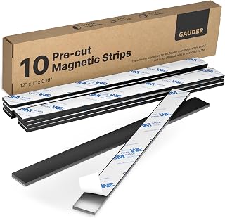 GAUDER Magnetic Strips with Adhesive Backing (12 inches x 0.16 inches) | 10 Pack of Strong Magnetic Tape Strips with Adhesive Backing | Heavy Duty Magnet Strips for Tools, Knifes, and Crafts