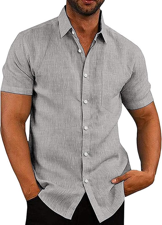 COOFANDY Men's Casual Linen Button Down Shirt Short Sleeve Beach Shirt