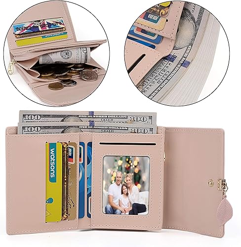 Miniatura 3 de UTO - Cartera pequeña RFID de piel sintética con dije de hoja, cierre de cremallera y tarjetero.