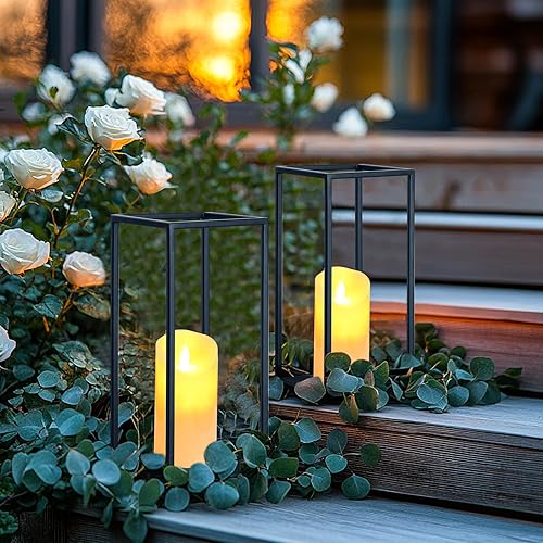 Miniatura 4 de Eufrozy Lanterns - Juego de 2 portavelas decorativos para interiores, farol de metal negro, decoración moderna de farol de granja para Navidad, sala