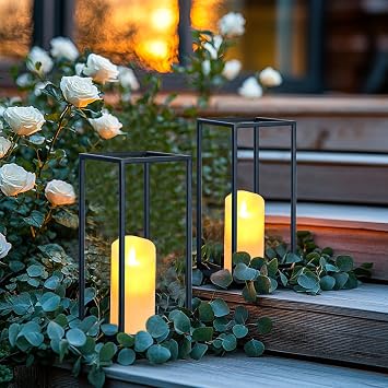 Eufrozy Modern Farmhouse Lantern Decor, Black Metal Candle Lanterns Decorative Indoor Set of 2, Rustic Candle Holder Decoration for Living Room/Home/Outdoor/Table/Fireplace/Mantle/Wedding/Porch