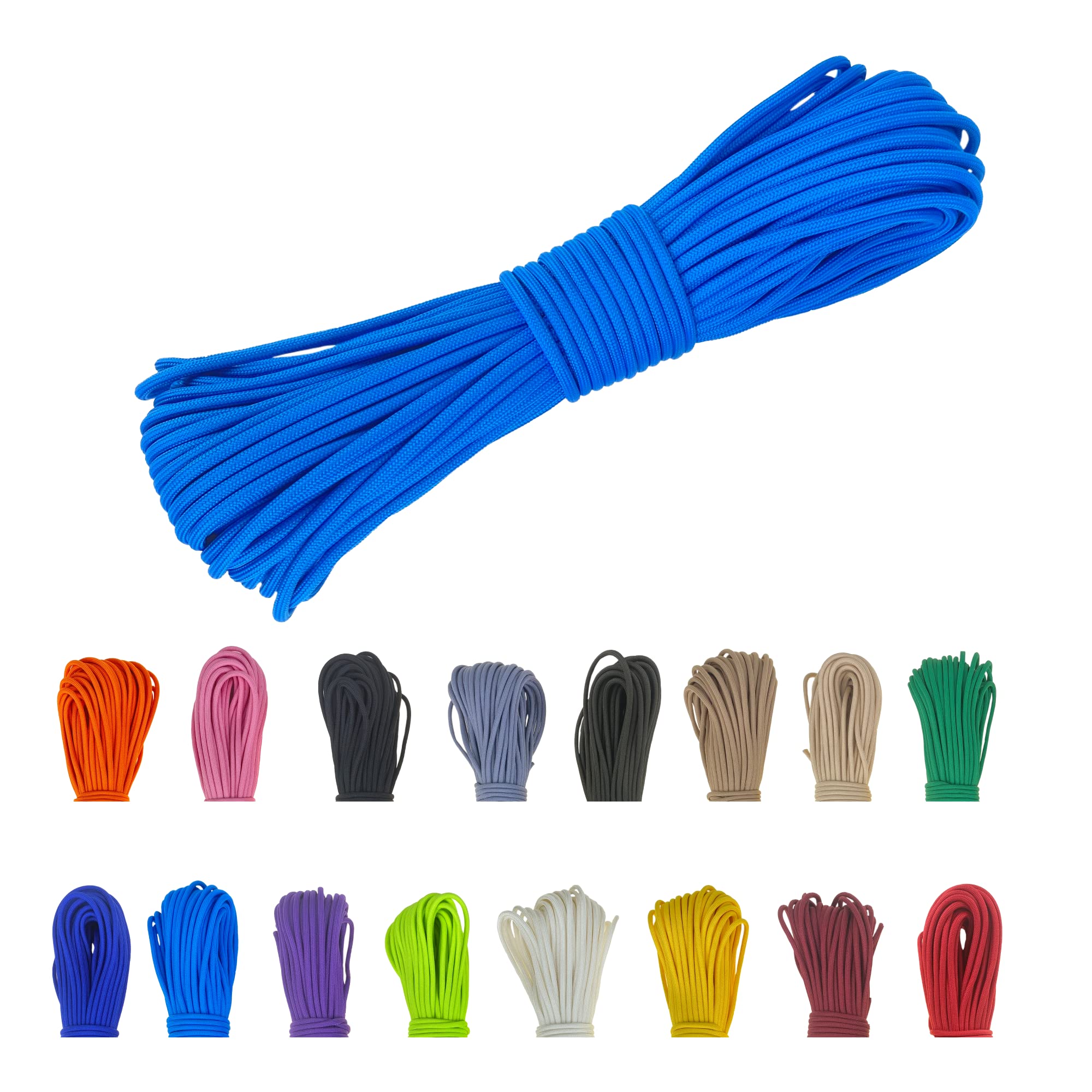 EdcX 4 mm Polyester Paracord 550 25+ Colors (15, 30 and 50 m) – 4 mm Type III, Tear-Resistant Parachute Cord for Survival Made of 100% Polyester with 7 Wires | Solid Colours