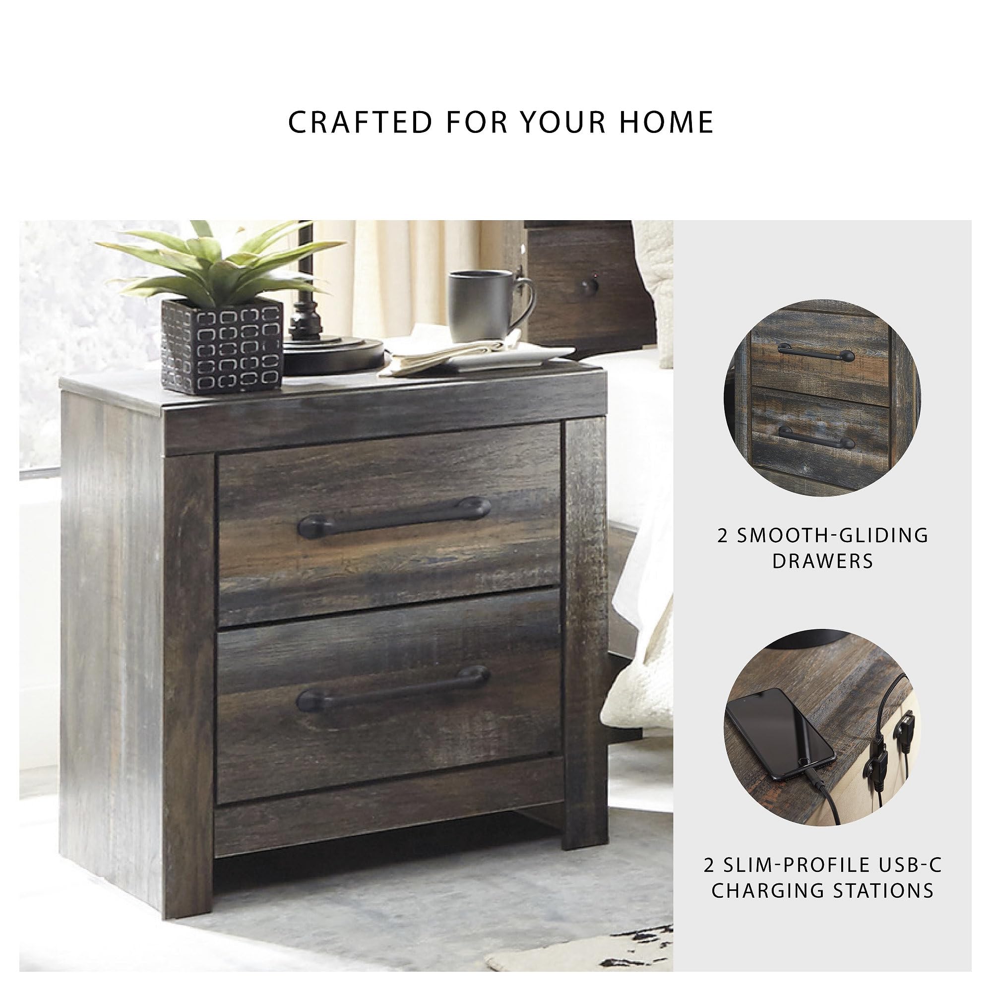 SIGNATURE DESIGN BY ASHLEY Alisdair - Comodino tradizionale con 2 cassetti, colore: Marrone scuro