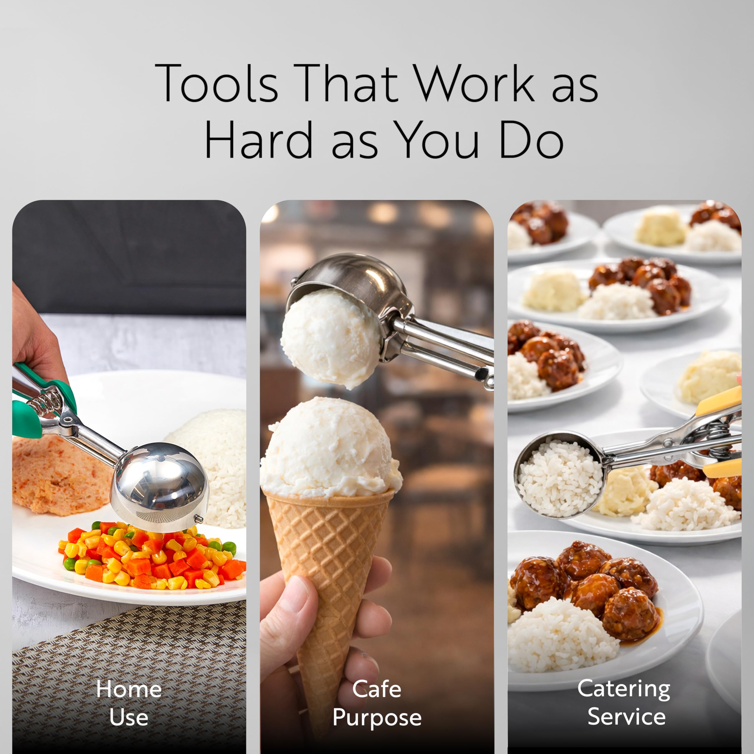 Restaurantware Comfy Grip - Cuchara de helado de 4 onzas, 1 cuchara de bola de melón con resorte, hoja integrada #8, bola de galletas de acero inoxidable, color gris, apta para lavavajillas,