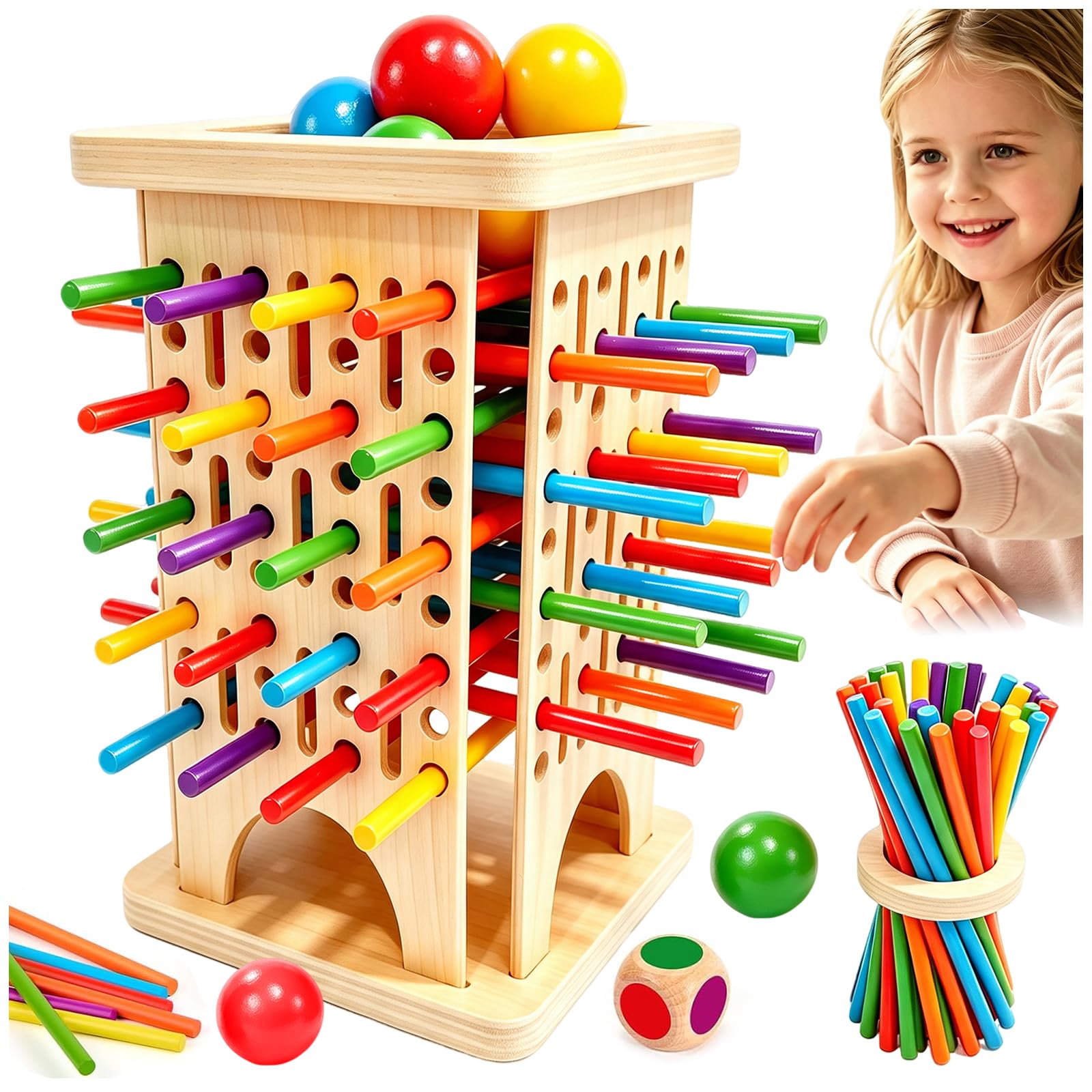 Montessori Game Wooden Board Games, 48 Colorful Sticks Games