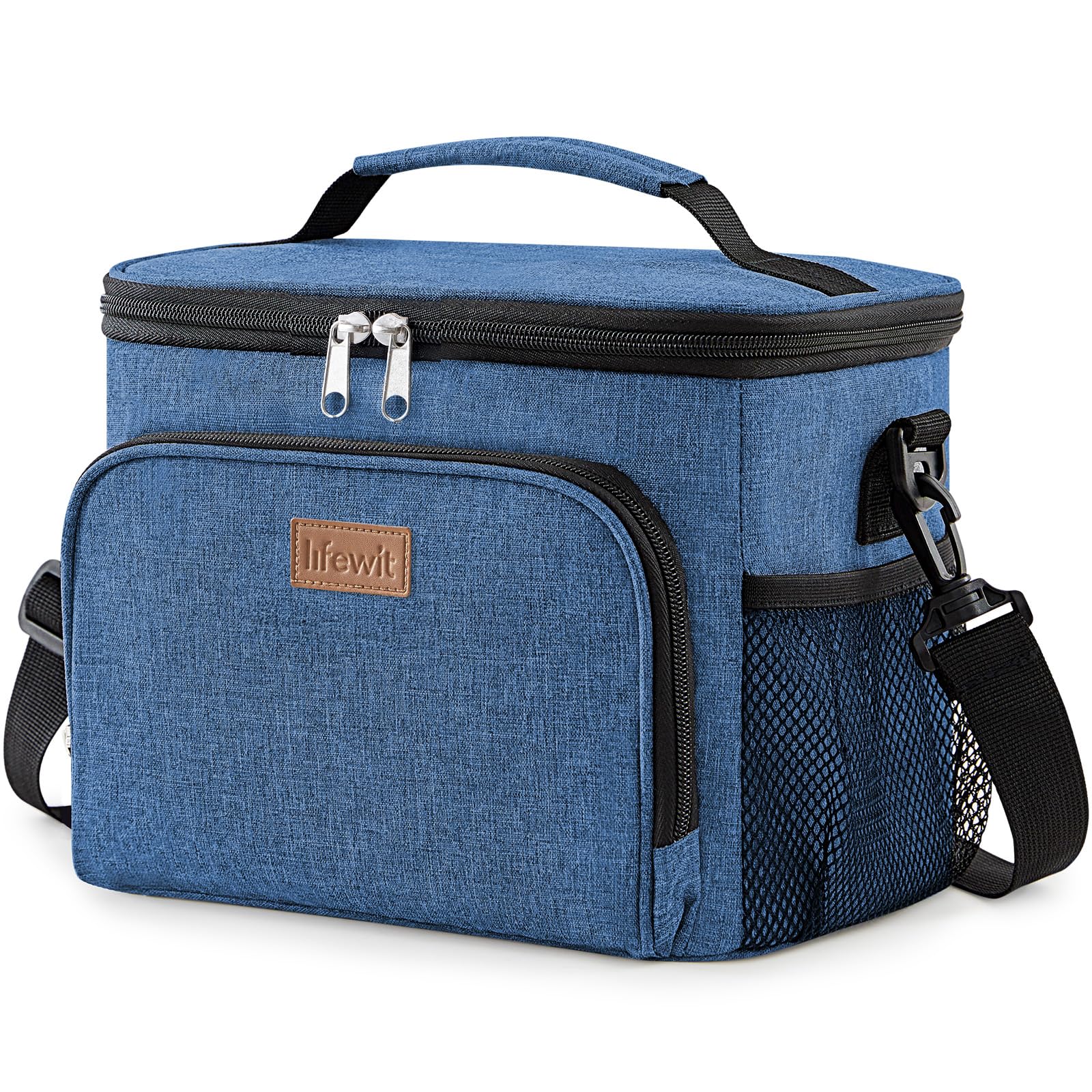 Lifewit Isolierte Kühltasche, Wiederverwendbare Lunchtasche, Tragbare Kühlbox auslaufsicher, Tragetasche mit verstellbarem Schulterriemen für Erwachsene für Arbeit/Picknick, Dunkelblau, 15L 24 Dosen