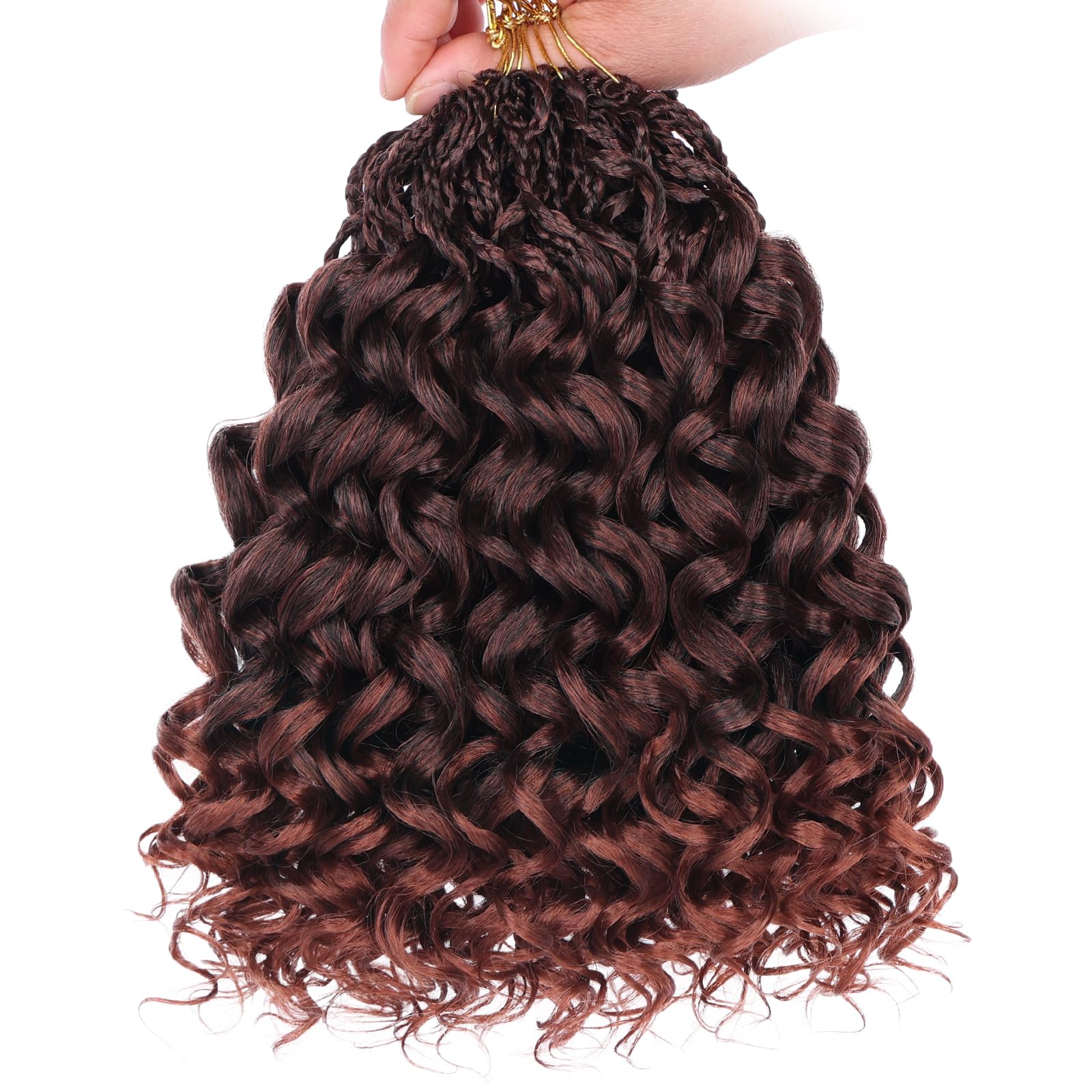Leeven 8 Packs Gogo Curl Crochet Hair 10 Inch Ombre Ginger Ocean Wave Crochet Hair Copper Red Pre Looped Curly Goddess Box Braids Synthetic Beach Curl Braiding Hair for Women