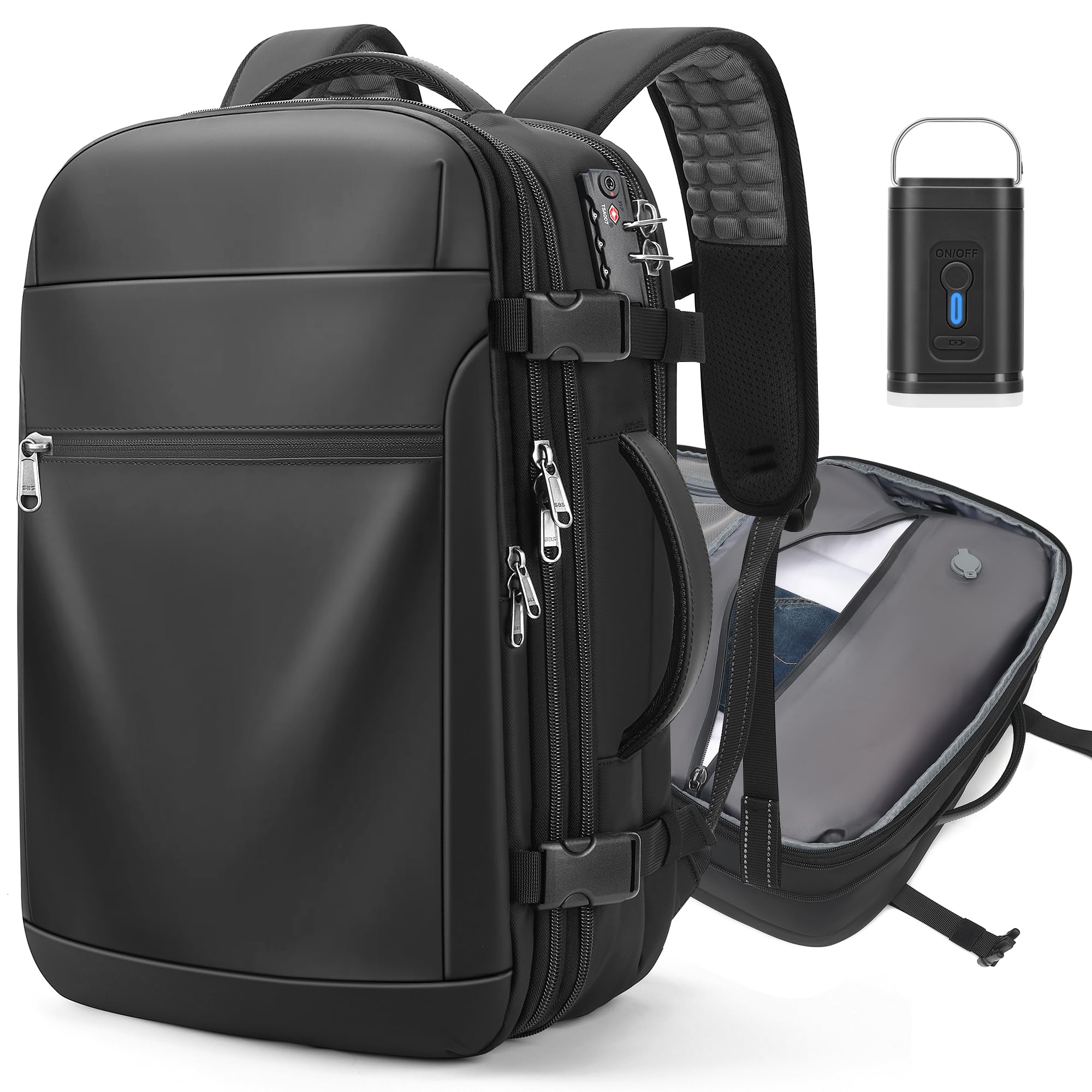 Zaino da viaggio sottovuoto, zaino espandibile a compressione sottovuoto da 60 litri, zaino impermeabile per laptop con lucchetto TSA e pompa a vuoto,nero