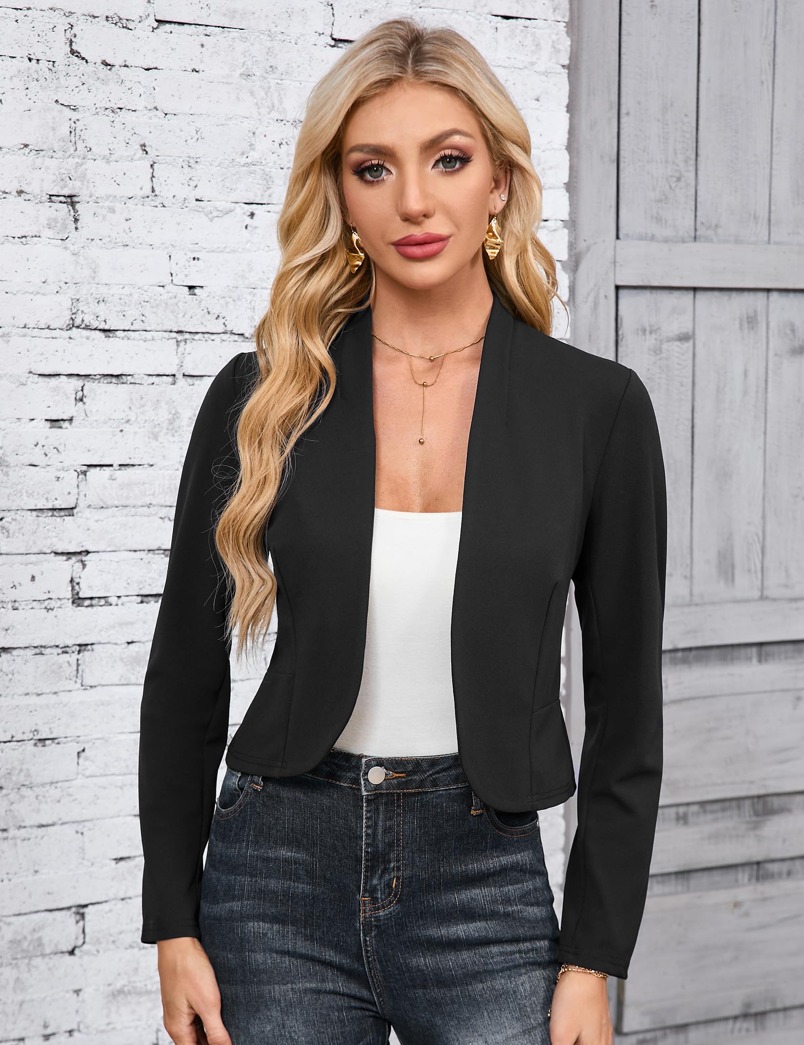 Blazer Damen Lange Ärmel Blazer für Elegant Casual Offene Jackenblazer,Lässig Kurzblazer,Büro Arbeit Jacke