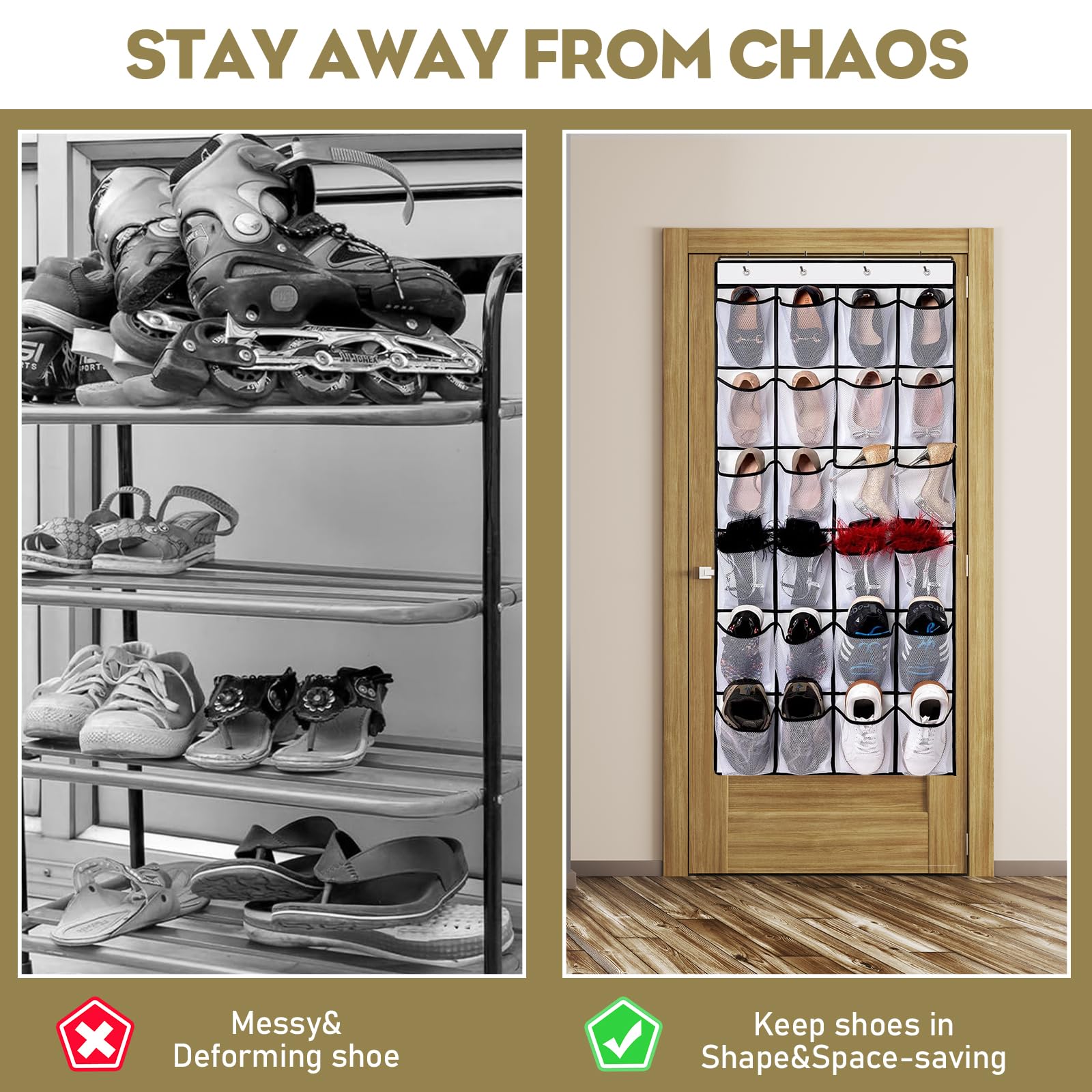 Organizer Appendibile Per Scarpe - 14 Tasche, Pieghevole, Con 2 Ganci, Nero, Per Porta