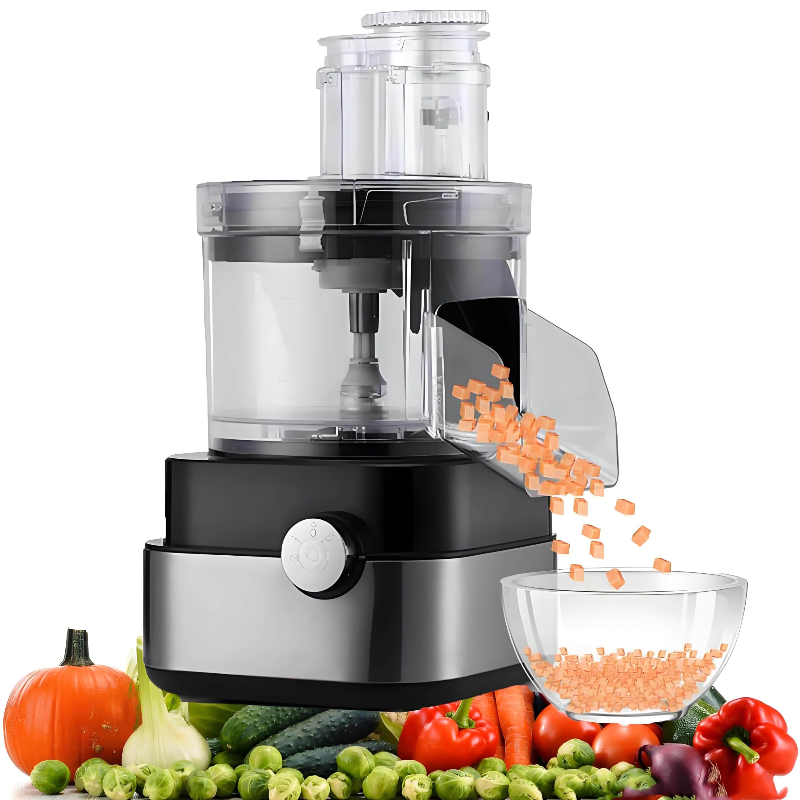 LJLYYDS 5 in 1 Professional Veggie Shredder Grater, 600W Food Processor with 5 Cube Grid, 5000ml Capacity, Automatic Food Processor for Garlic Cabbage, Carrot, Potato for Home/Commercial