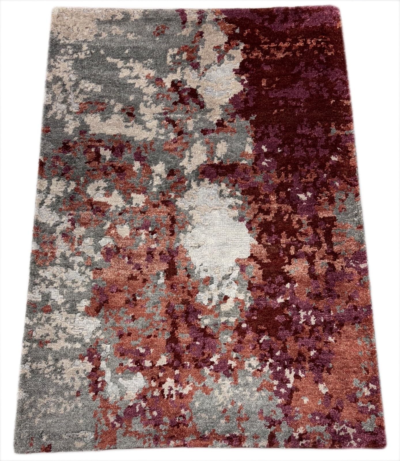 Tapis design fait à la main, 60 x 90 cm, gris, rouge, multicolore, soie de bambou, R117