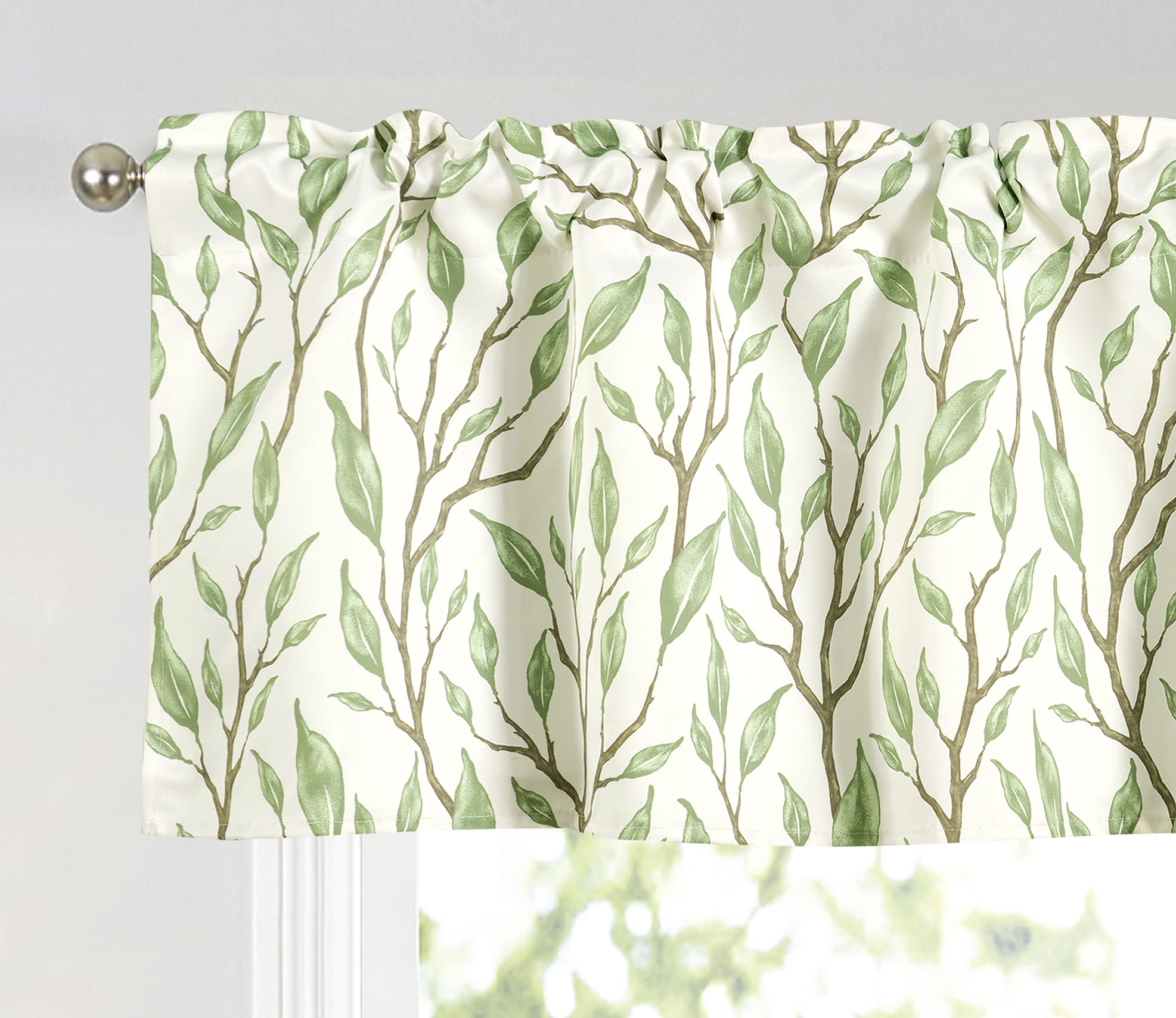 AnnlaiteFlower Floral Branch Leaves Thermal Insulated Window Curtain Valance Rod Pocket 52 Inch by 18 Inch (Green, 52"x18")