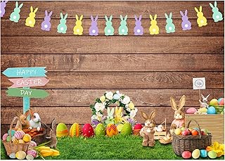 Ladvis Easter Backdrop Wood Easter Background for Photography Spring Photo Supplies Bunny Rabbit Birthday Baby Shower Newborn Banner Party Decorations Photobooth Props, 82.7