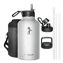 Coolflask Borraccia isolata 2 l, brocca d’acqua mezzo gallone con cannuccia, 3 coperchi, grande bottiglia termica acciaio inox, bottiglia sottovuoto palestra, sport e viaggi