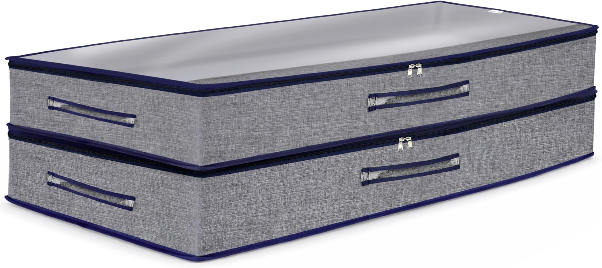 2 Pack 53 L Foldable Underbed Storage Bag - Blankets Clothes Comforters Breathable Zippered Organizer for Bedroom with Transparent Window and Carry Handles (99 x 49 x 11 CM -Bluegrey)