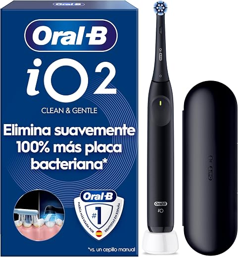 🚫 [CADUCADO] 🔥 Oral-B iO 2 Cepillo de Dientes Eléctrico con 1 Cabezal, Negro Noche | Cepillo Dental Suave con Encías, 3 Modos de Cepillado, Sensor de Presión, Temporizador, Estuche de Viaje Y Portarrecambios