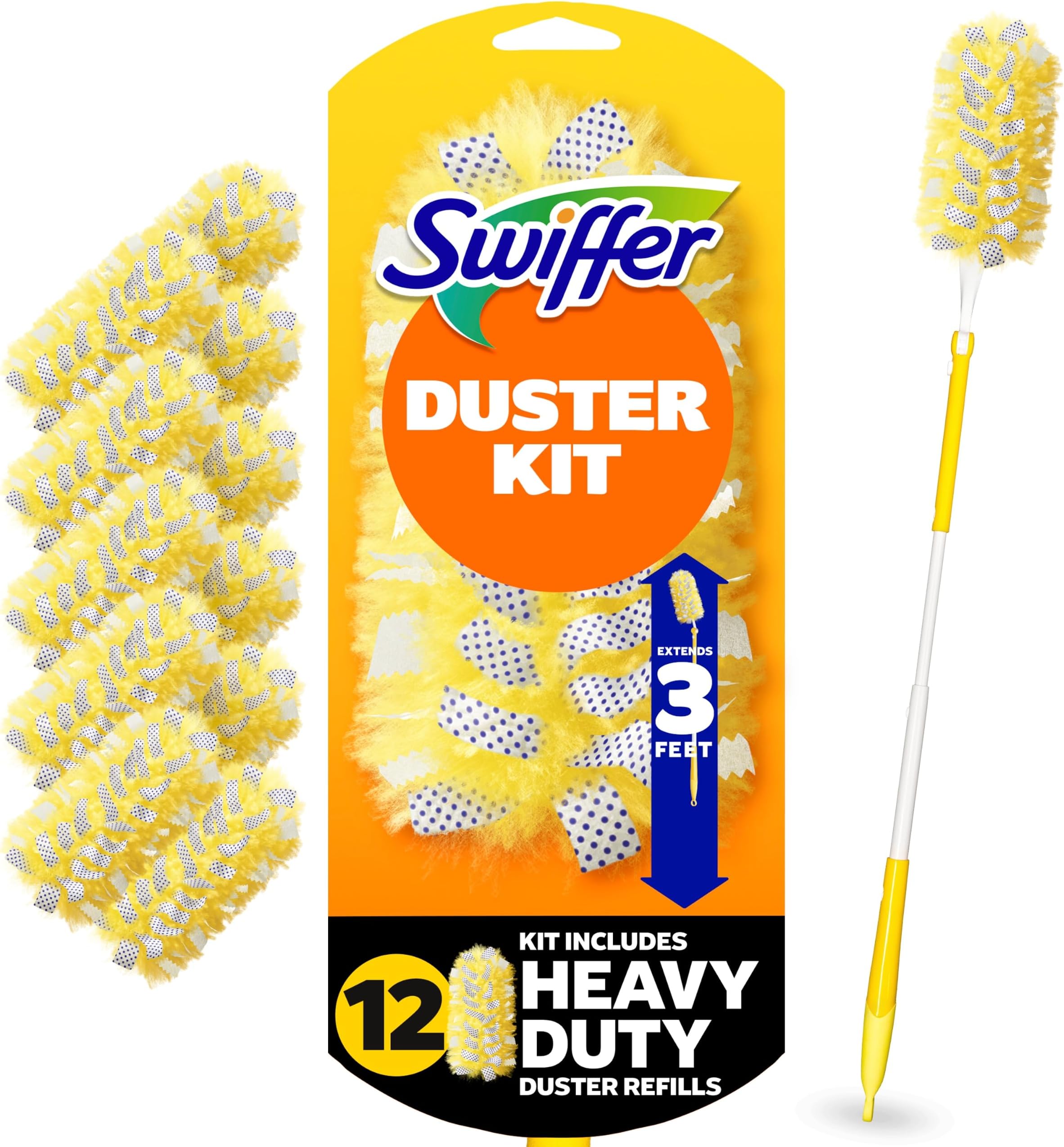 Swiffer Dusters Heavy Duty Extender Handle Starter Kit (1 Handle, 12 Dusters)