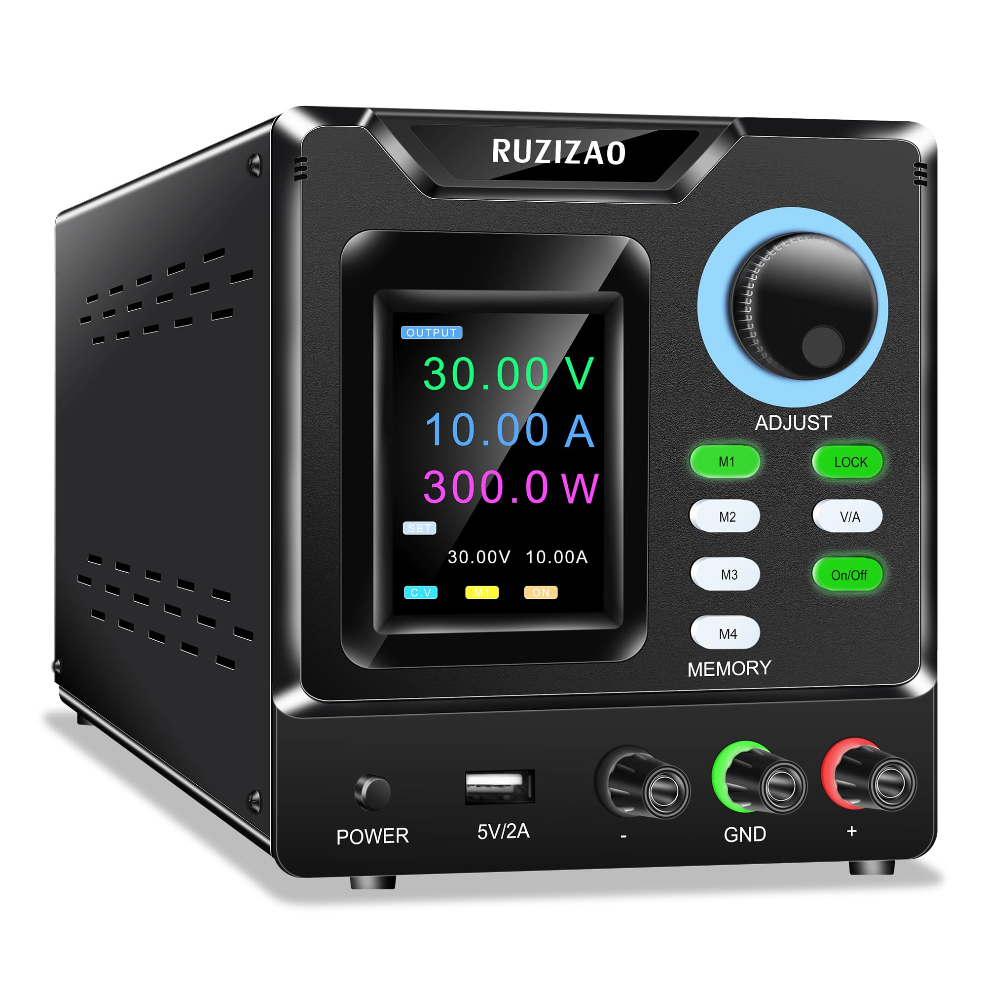 Alimentatore da Laboratorio Programmabile 30V 10A, Alimentatore da Banco Regolabile con Software, Manopola Encoder, Memoria, Interruttore di Uscita, Pulsante di Blocco e Porta di Ricarica USB