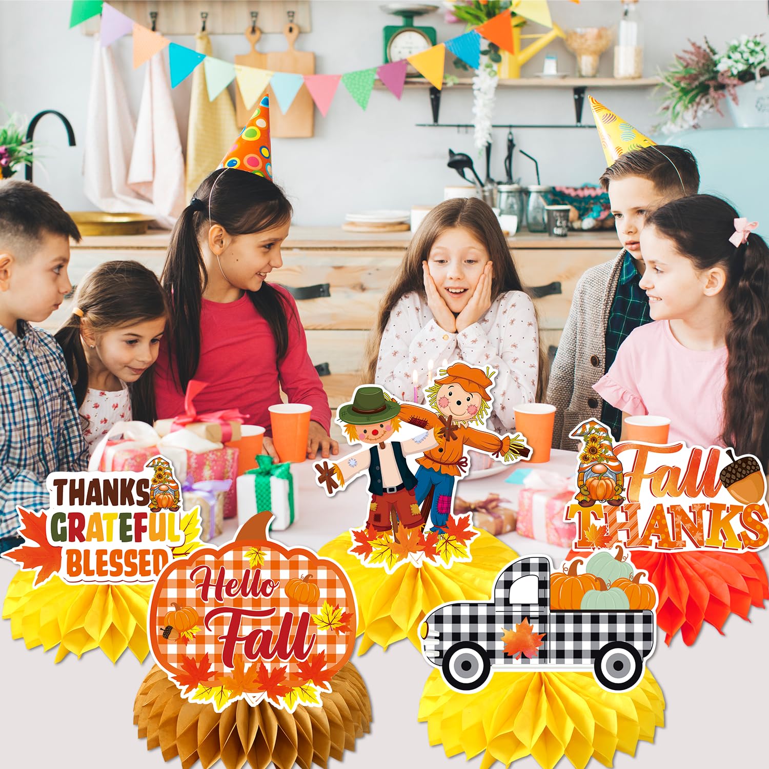 9Pcs Winnie The Pooh Theme 3D Double Side Honeycomb Centerpieces Table Toppers,Cartoon Birthday