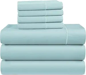 Casa Platino 100% Egyptian Cotton Split King Sheet Set - 7 Pcs - Soft & Comfy Luxury Hotel Split King Bed Sheet Set for Adjustable Beds, Fully Elasticized with Deep Pockets - Blue Sky