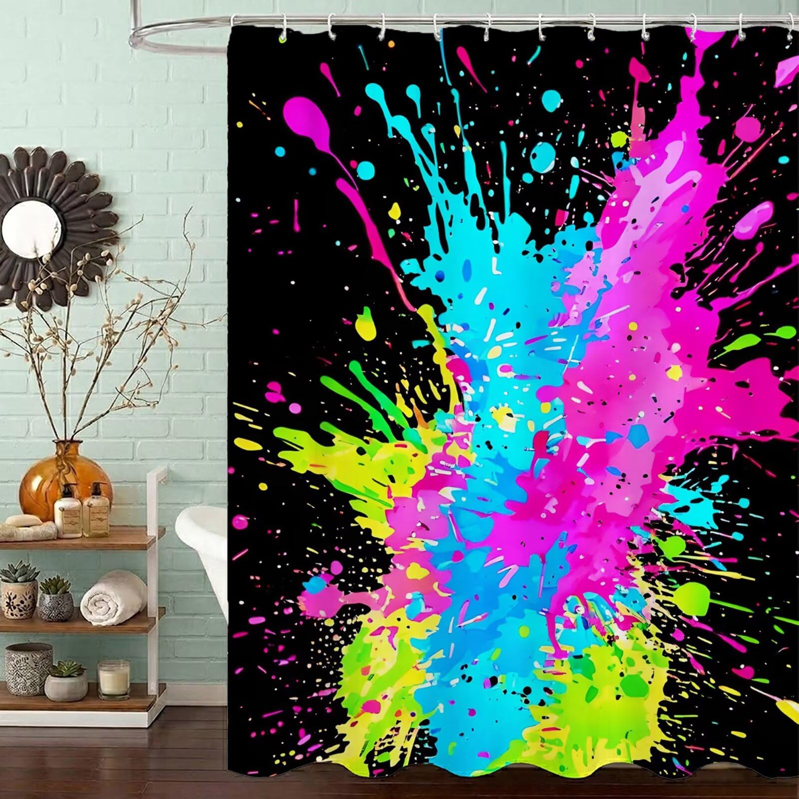 Rideau de douche anti moisissure noir 180x210 cm avec 12 crochets