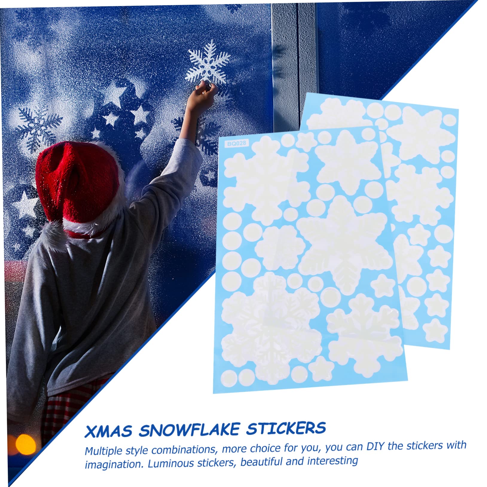FRCOLOR 12 Blätter Weihnachtsaufkleber Winteraufkleber Schneeflocken-aufkleber Weihnachtsfensteraufkleber Leuchtender Schneeflockenaufkleber Fluoreszierender Wandaufkleber Weiß Pvc