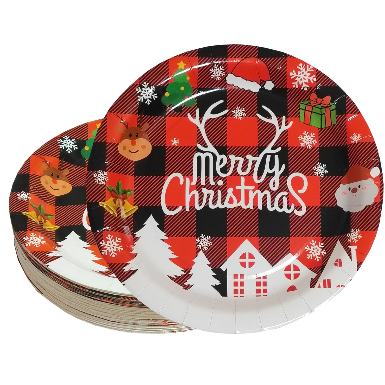 40 PCS 9 Inch Christmas Paper Plates,Christmas Dinner Plates Disposable Heavy Duty Dessert Plates Xmas Paper Plates For Christmas Party