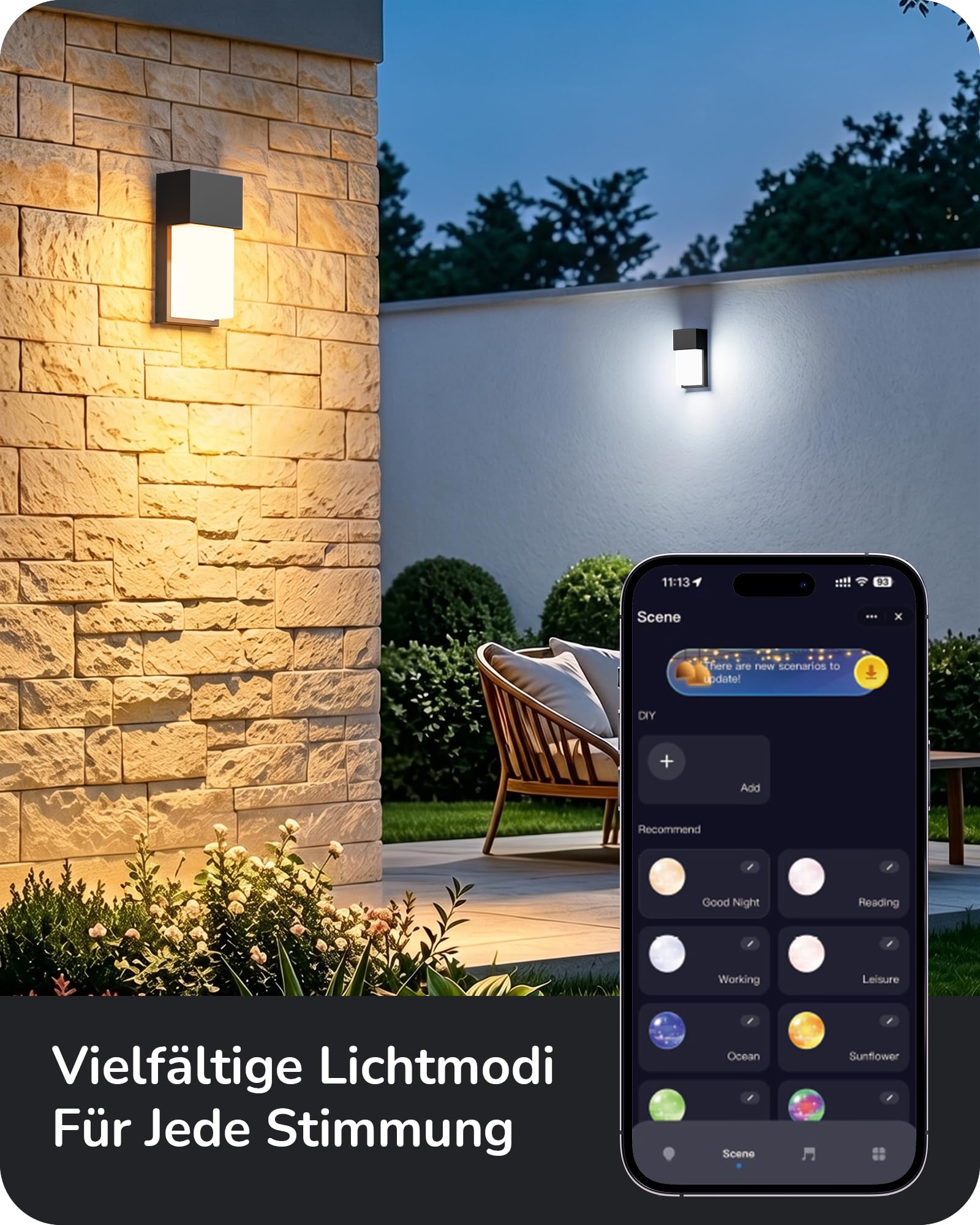 EDISHINE Smart Außenwandleuchte RGBCW, App-Steuerung, IP65 wasserdicht