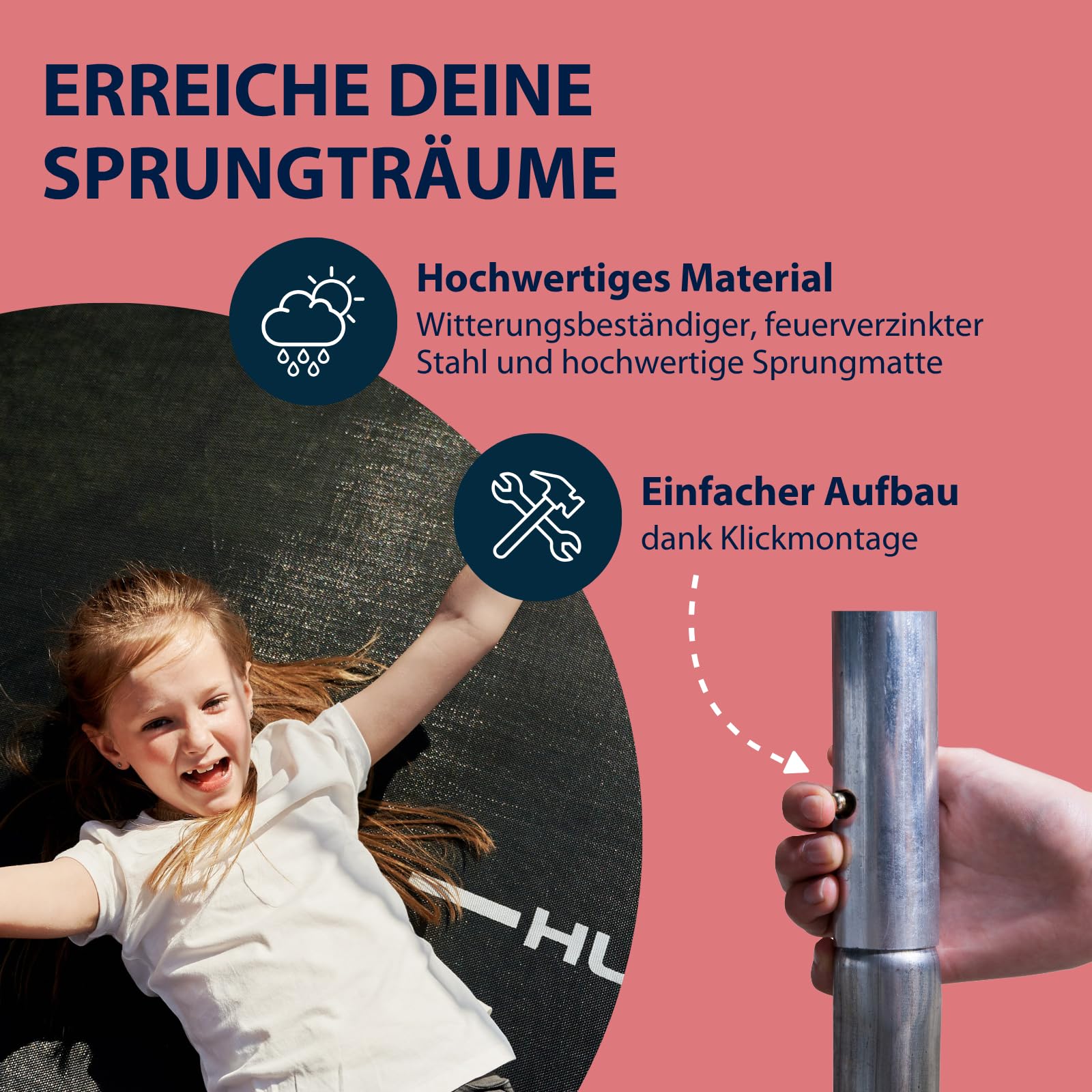 HUDORA Trampolin Fantastic in versch. Größen - Gartentrampolin mit Sicherheitsnetz - Sporttrampolin für bis zu 100kg - Familien-Trampolin mit extra breiter Randabdeckung für Kinder & Erwachsene