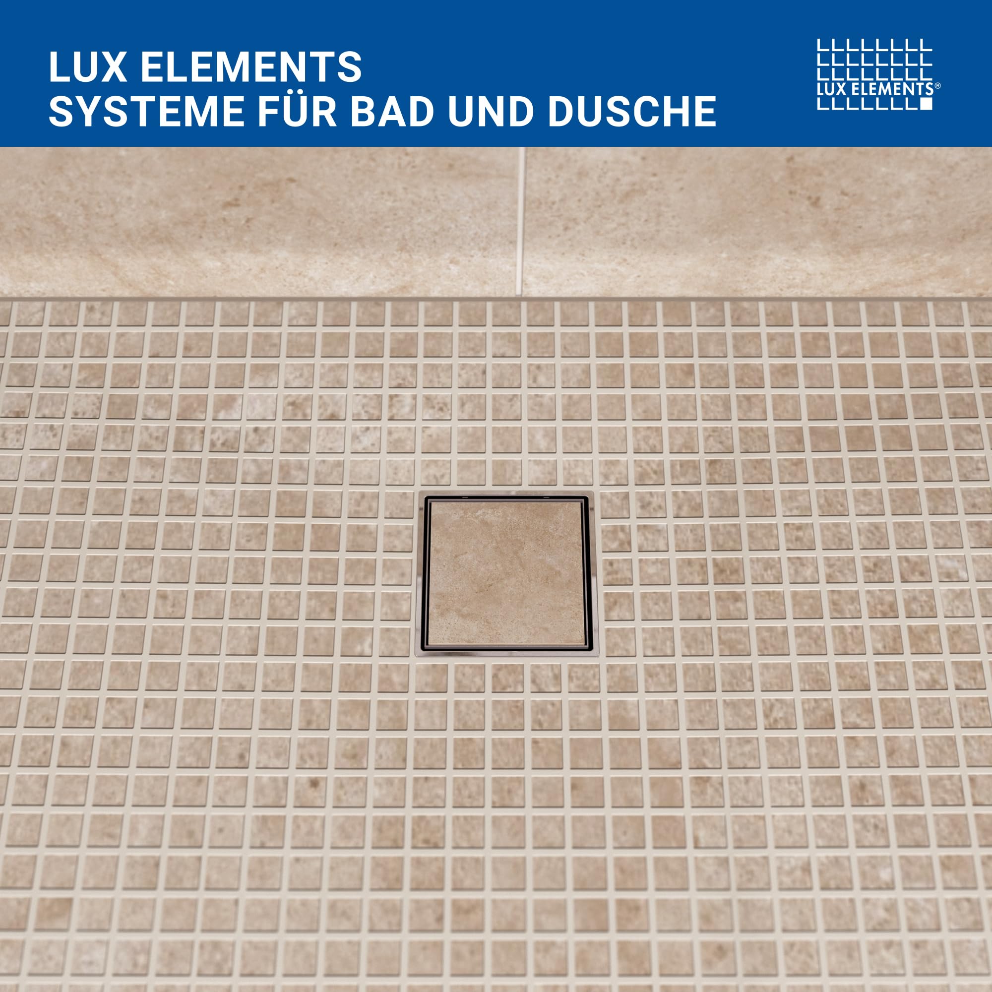 LUX ELEMENTS Senkrechter Ablauftopf TUB-BAS-DV 100 I Ablauftopf mit befliesbarem Rost aus Edelstahl inkl. Geruchsverschluss für Duschböden mit Punktablauf