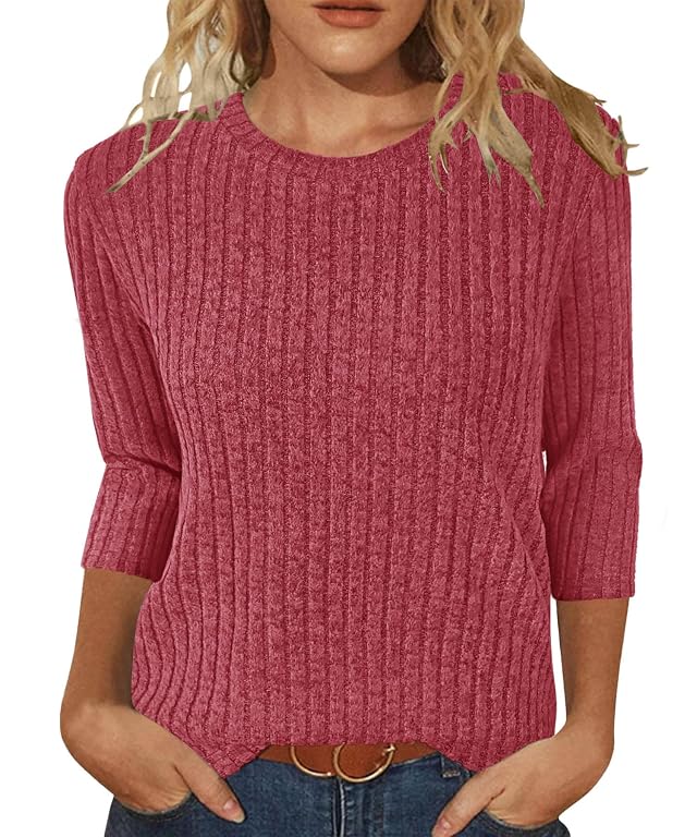 JomeDesign Sweaters for Women 3 4 Sleeve Tops Round Neck Loose Casual Blouses