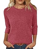 Sweaters for Women 3/4 Sleeve Tops Round Neck Loose Casual Blouses