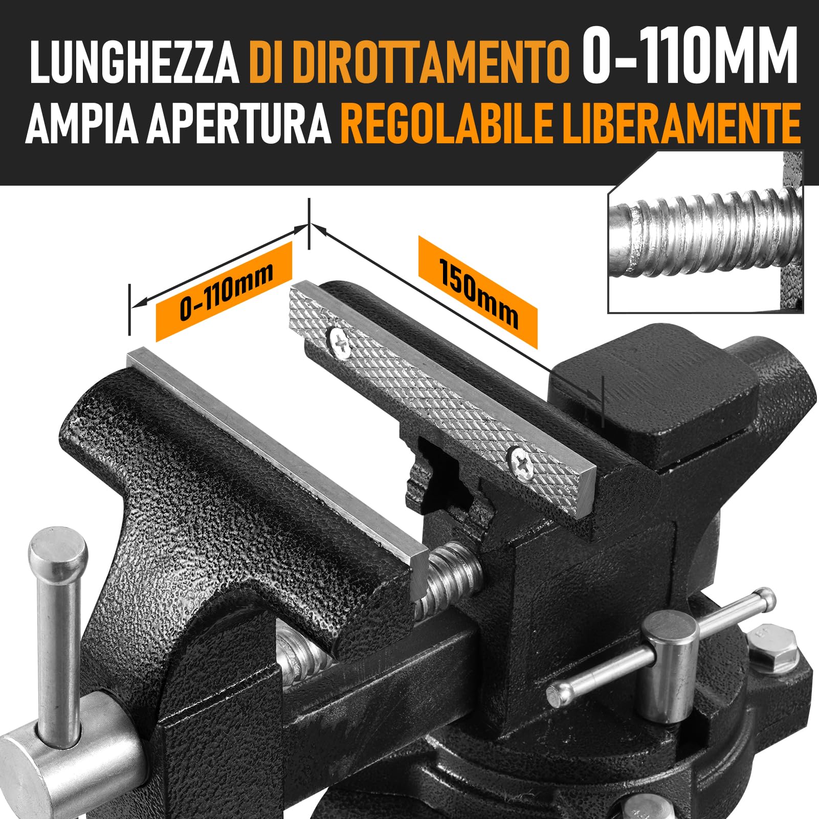 Morsa da Banco, 110 mm Morsa da Banco Professionale 270°, 2 in 1 Multiuso ad Alte Prestazioni Morsetto con Ganasce Morbide Multifunzionali, per Banchi da Lavoro