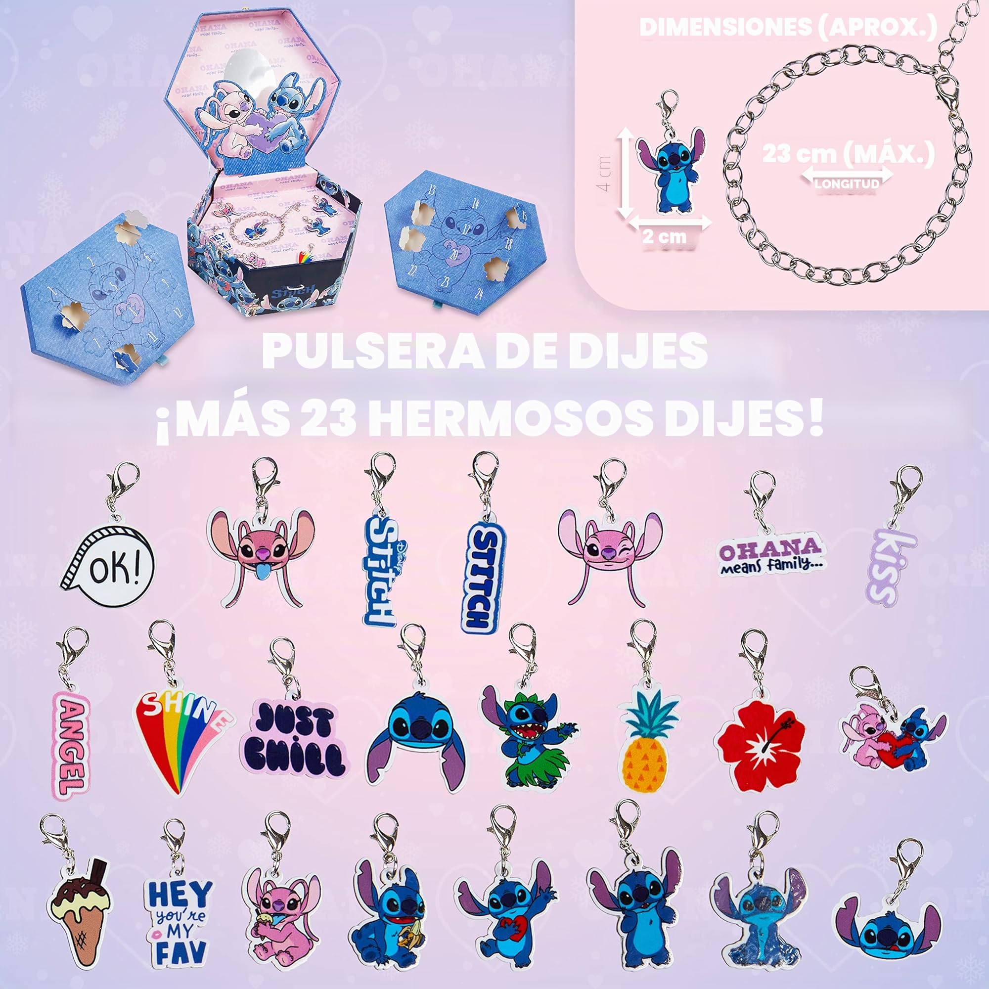 Disney Stitch Calendario Adviento 2025 Niña Adolescente DIY Calendário Cuenta Atrás para Navidad con Bolsillos Vacío o Pulsera Dijes Regalo Niñas (Stitch Joyería)