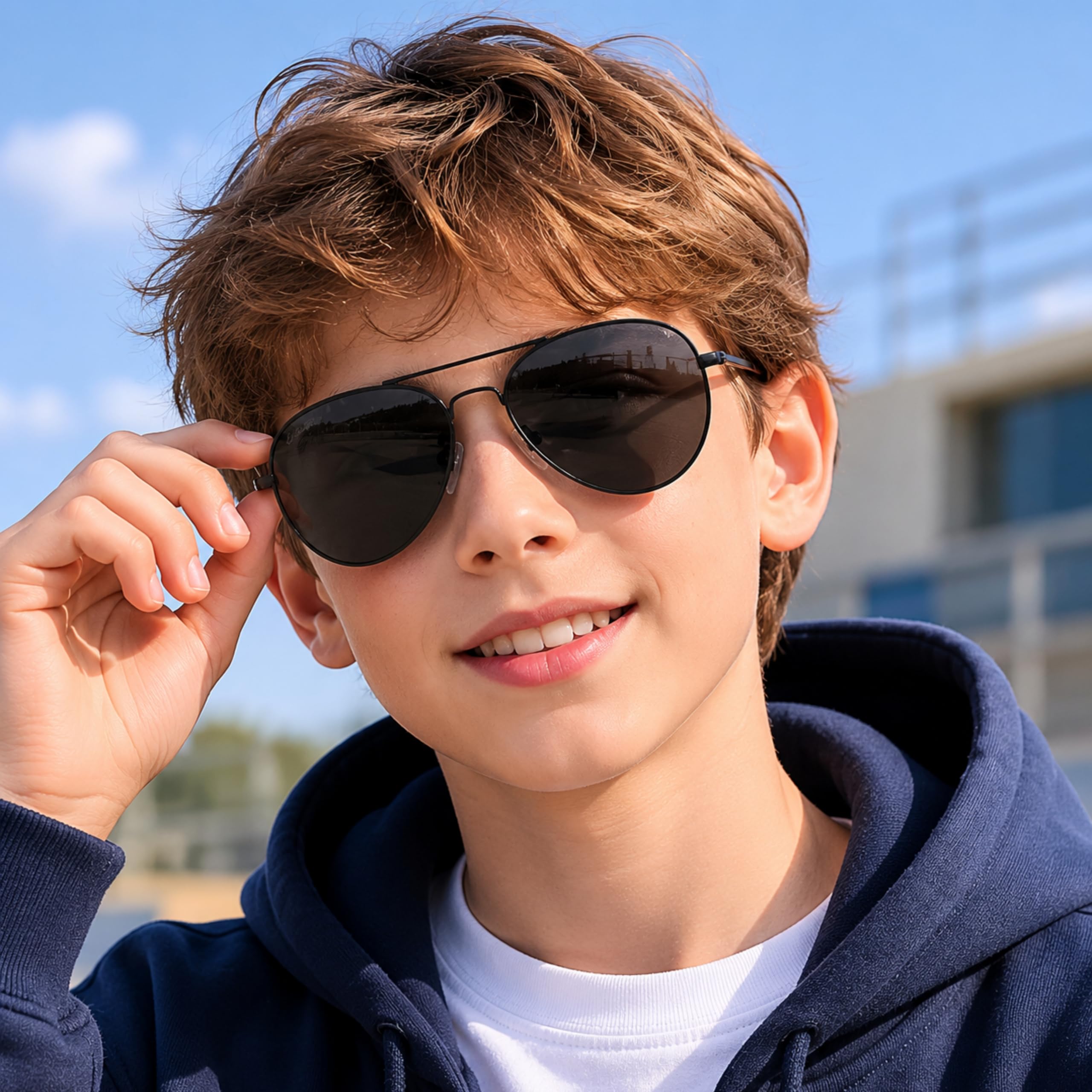 Gafas de sol polarizadas para niños y niñas de 6 a 12 años, protección UV400, gafas de sol para niños, marco de metal, ligeras, exteriores, playa, vacaciones
