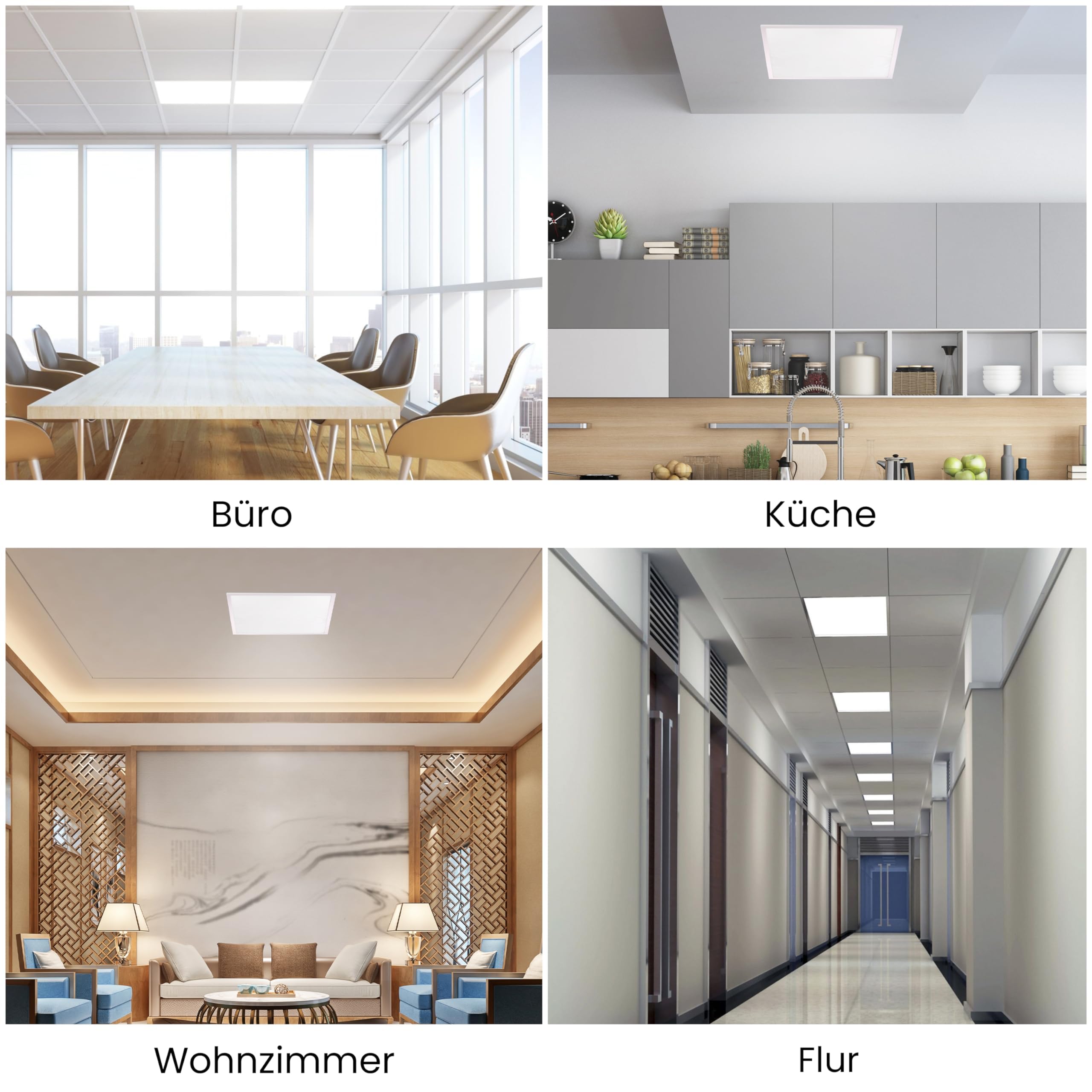 4x LED Panel 62x62 cm - 30W 4000K Neutralweiß 4500lm 150lm/w - flimmerfreie Einbauleuchte für Rasterdecke - LED Bürolampe Rasterleuchte Paneele - mit 230V Netzteil - 620x620x30mm