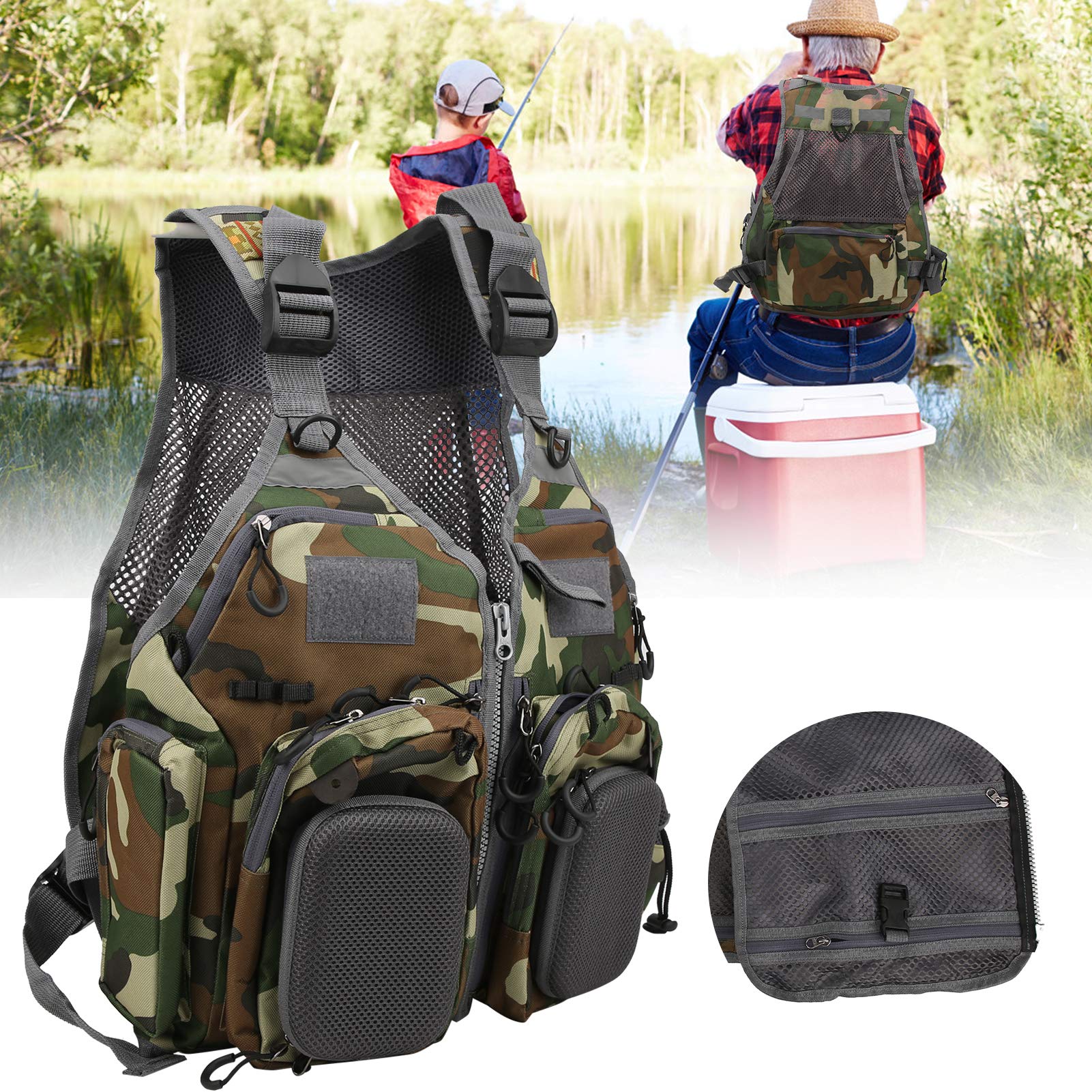 VGEBY Giacca multifunzionale da esterno Caccia Pesca Viaggio Gilet mimetico con tasche Lavoro Caccia Pesca Viaggio Foto Gilet con tasca