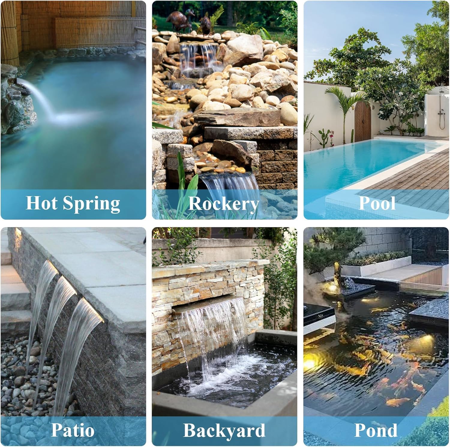 Fontana per Piscina a Cascata in Acciaio Inossidabile,Fontana per Piscina da 30 cm con Accessori, Parete Spruzzi Larga 14 cm per Giardino Patio Piscina Fontana Laghetto Decorazione