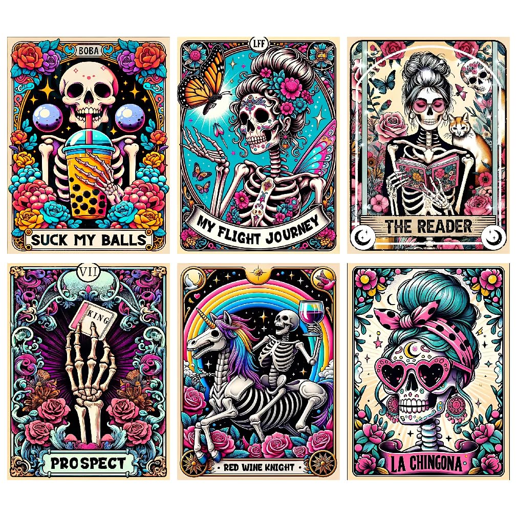Mupmod 6 Packs DIY Skull Diamond Painting Kits for Adults, Halloween Skull Tarot Diamond Art Kits for Beginners, Full Round Dots Diamond Arts and Crafts for Home Wall Decor Gifts(12x16 inch)