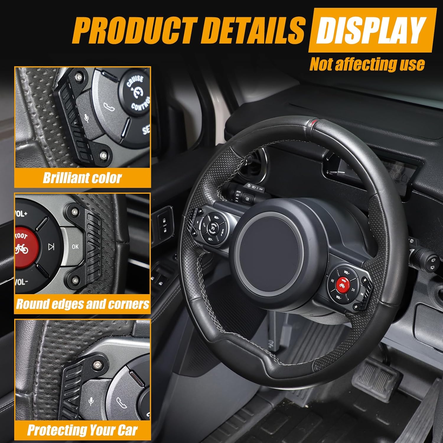 2PCS Steering Wheel Guards Compatible with INEOS Grenadier 2022-2025 Aluminum Alloy Steering Wheel Buttons Mis-Touching Pads Interior Accessories (Black)