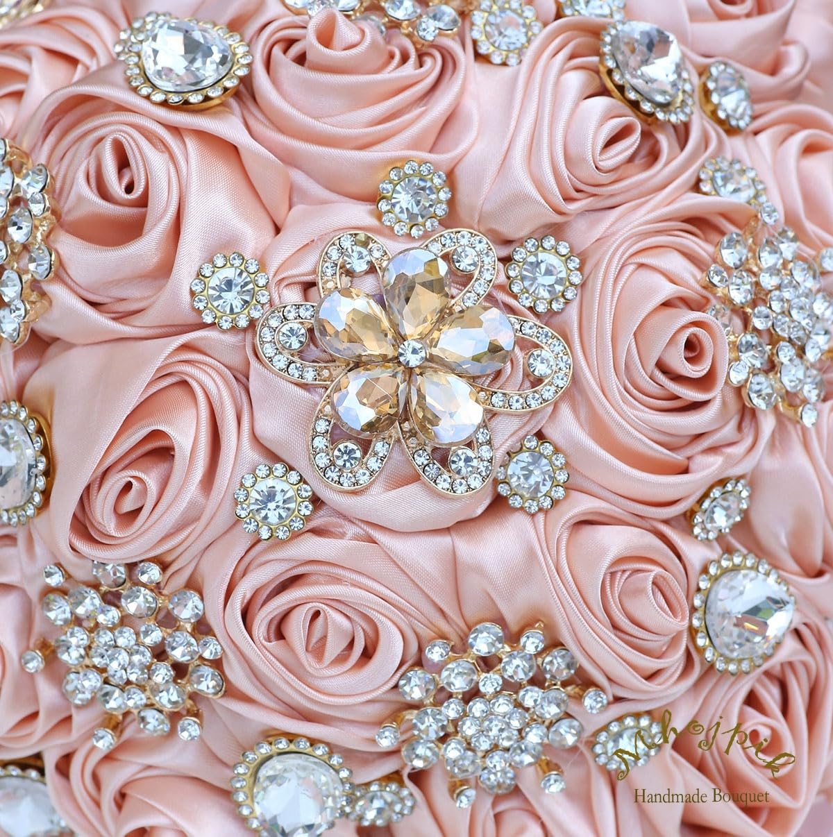 19 cm rosa pesca bouquet da sposa rotondo Bling spilla bouquet lancio artificiale mazzo di fiori per sposa damigella d'onore matrimonio Quinceanera