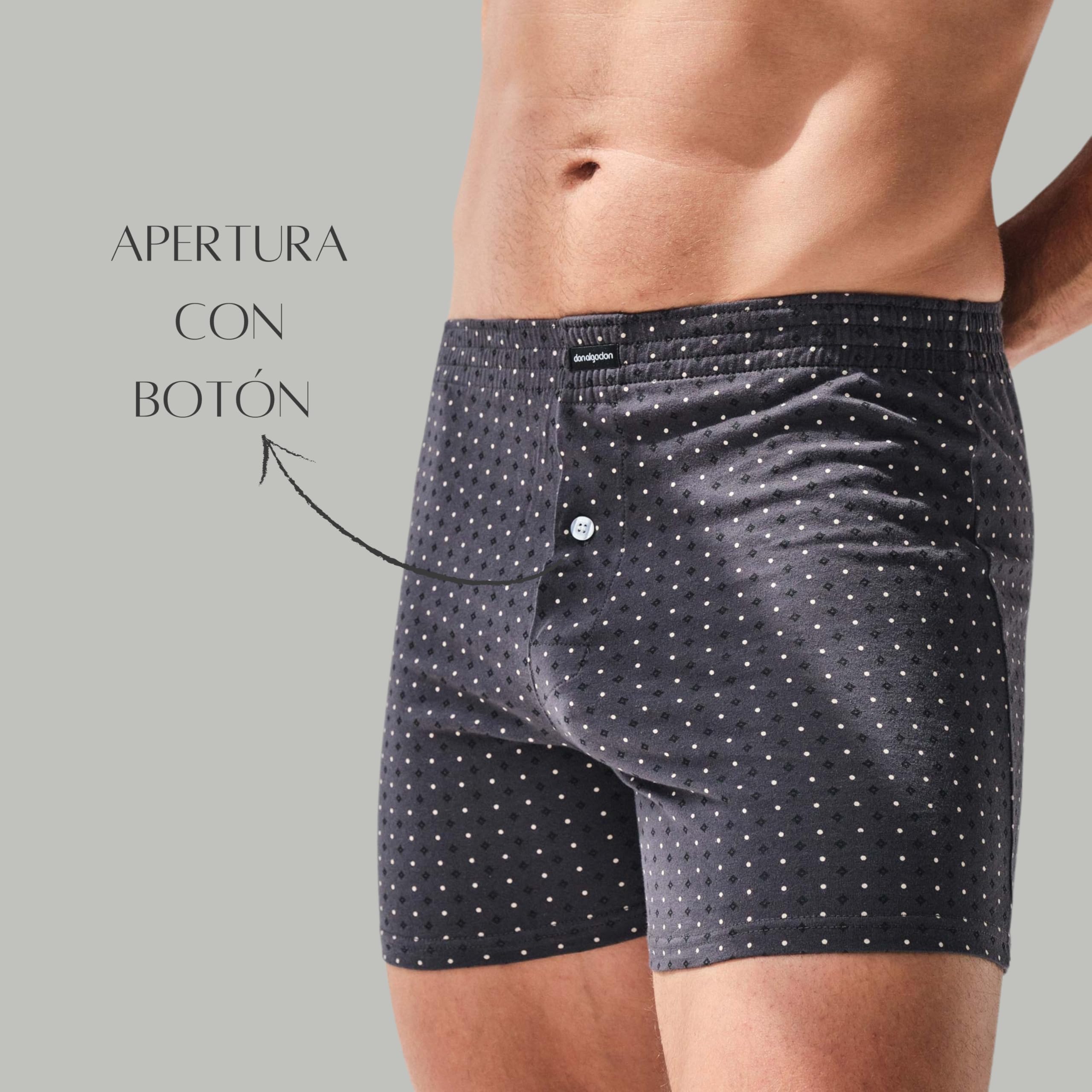 DON ALGODON Pack de 6 Boxers Apertura con Botón para Hombres 100% Algodón, Transpirables